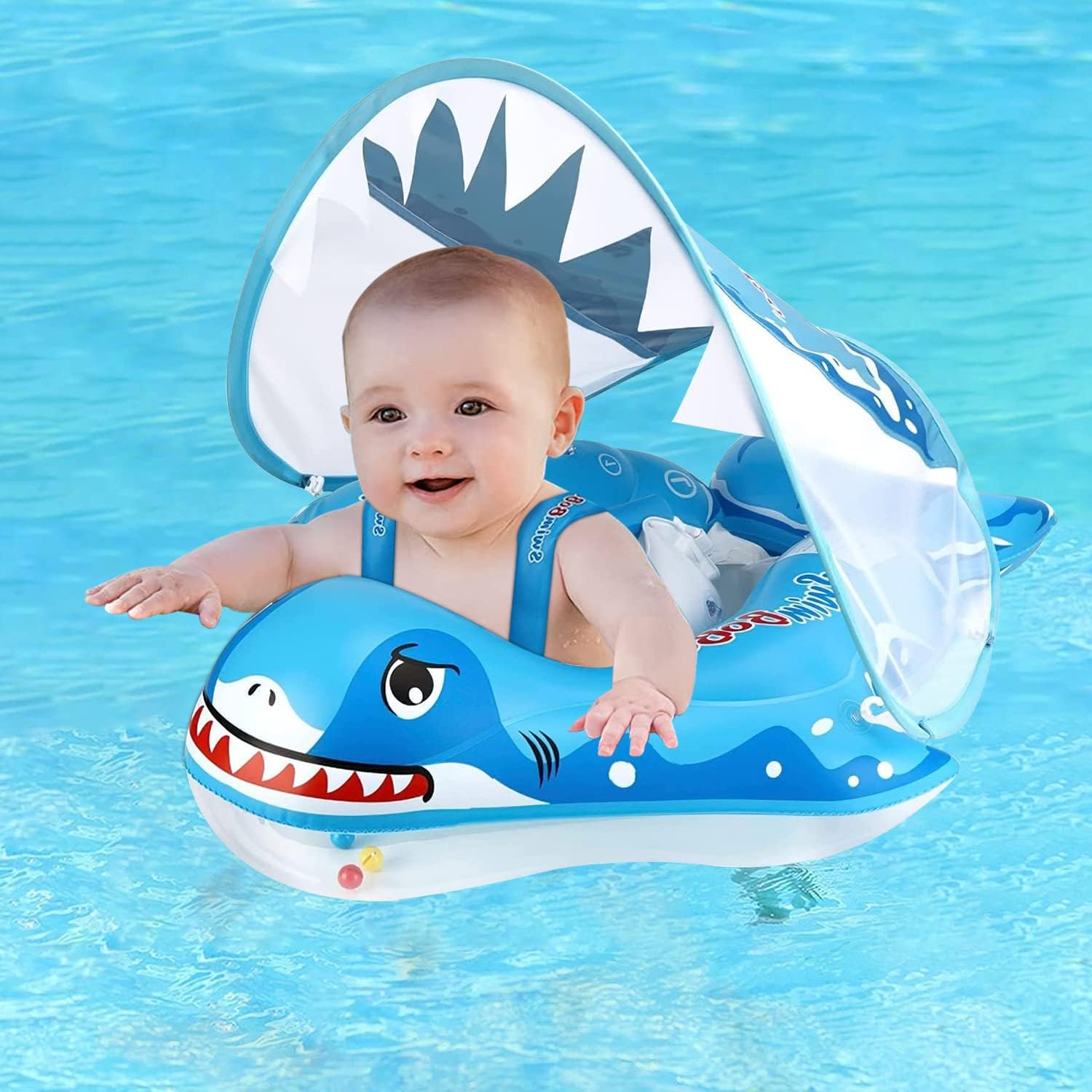 Baby Swimming Float Ring with Adjustable Sun Canopy and Safety Seat