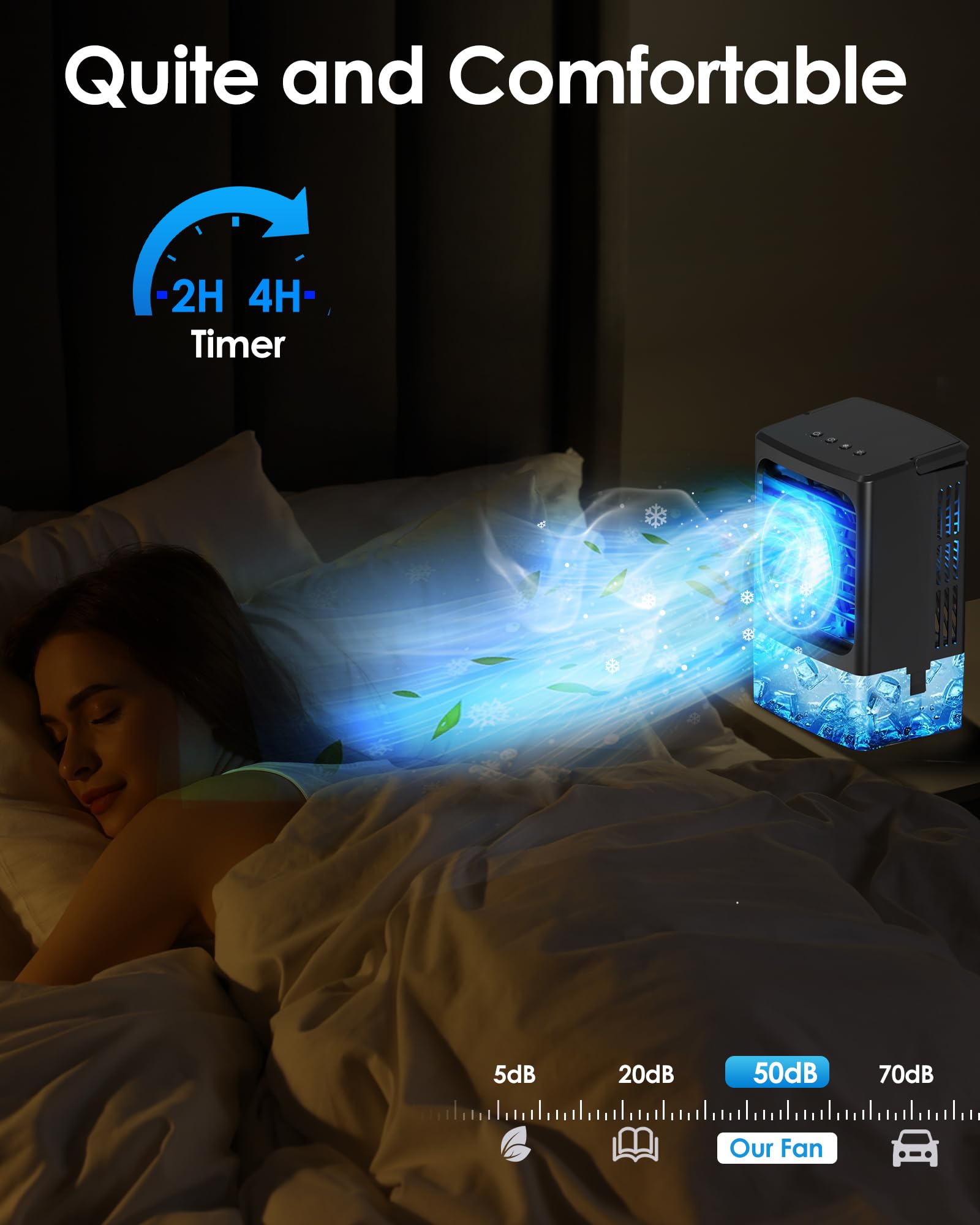 Aire acondicionado portátil, pequeño ventilador de aire acondicionado portátil, mini enfriador evaporativo silencioso con asa
