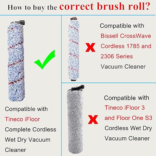 Miniatura 2 de Rodillo de repuesto para aspiradora inalámbrica iFloor Wet Dry Nota: No para iFloor One s3 s5, paquete de 2 cepillos de rodillo, 4 espuma de