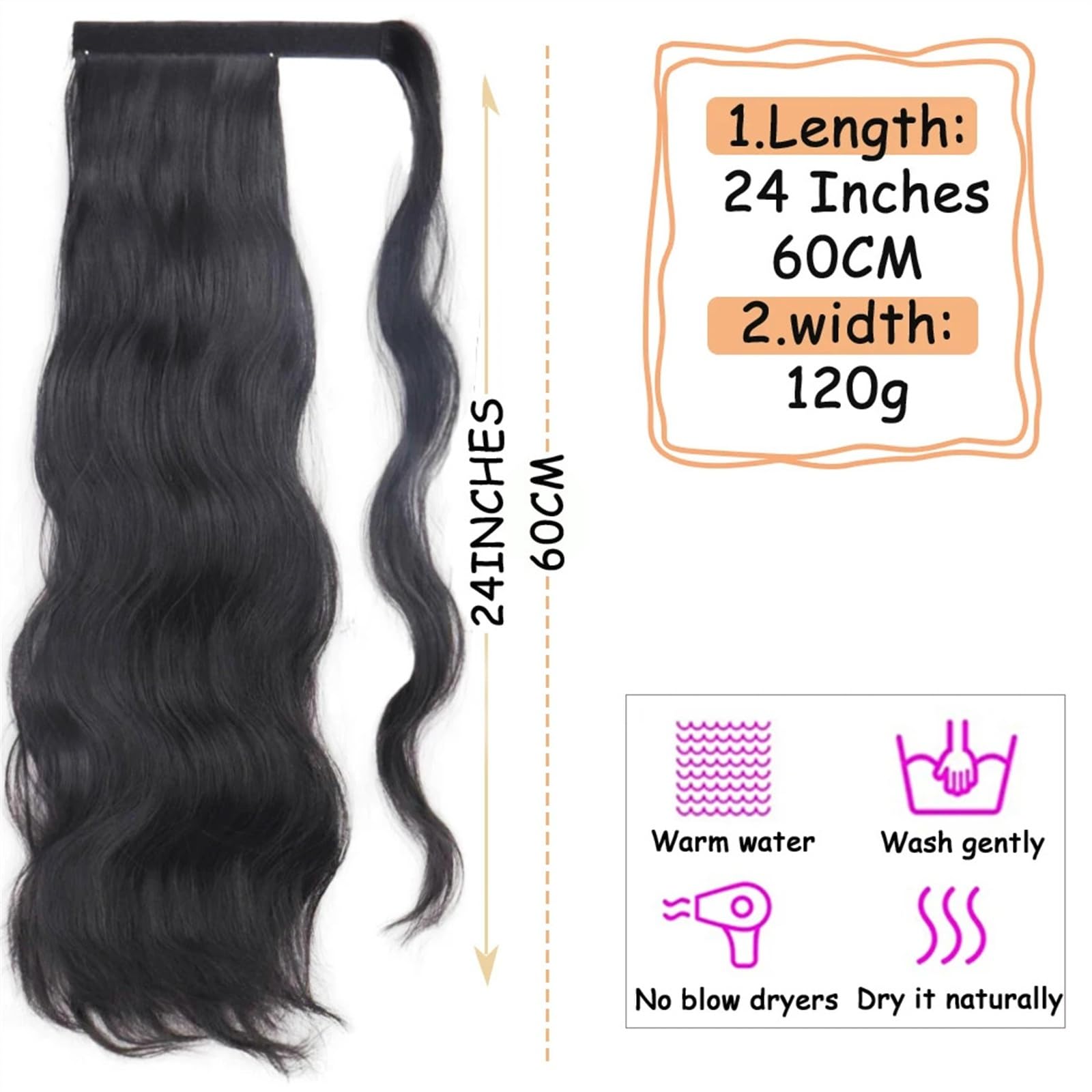 Kucyk Przedłużanie włosów Body Wave kucyk dopinki do włosów 24 cale owijane wokół kucyka Clip in Wave odporne na wysokie temperatury syntetyczne kucyki treska dla kobiet kucyk (Co