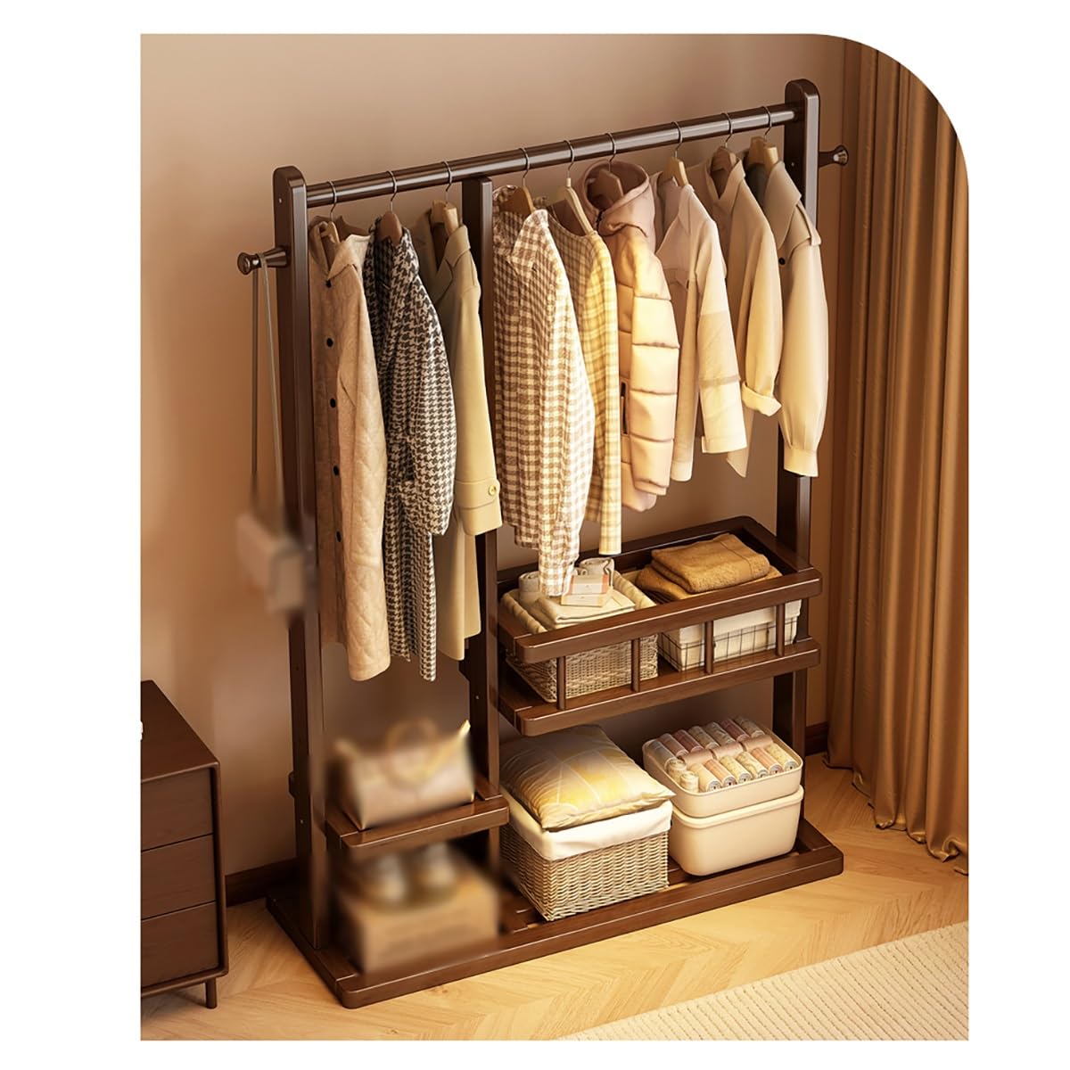 3-in-1 hall tree,coat tree freestanding heavy duty,solid wood,Multi-Purpose Home Organizer,for Coats, Hats, Handbags and Scarves, Entryway, Bedroom(69.7 * 13.7 * 35.4in)