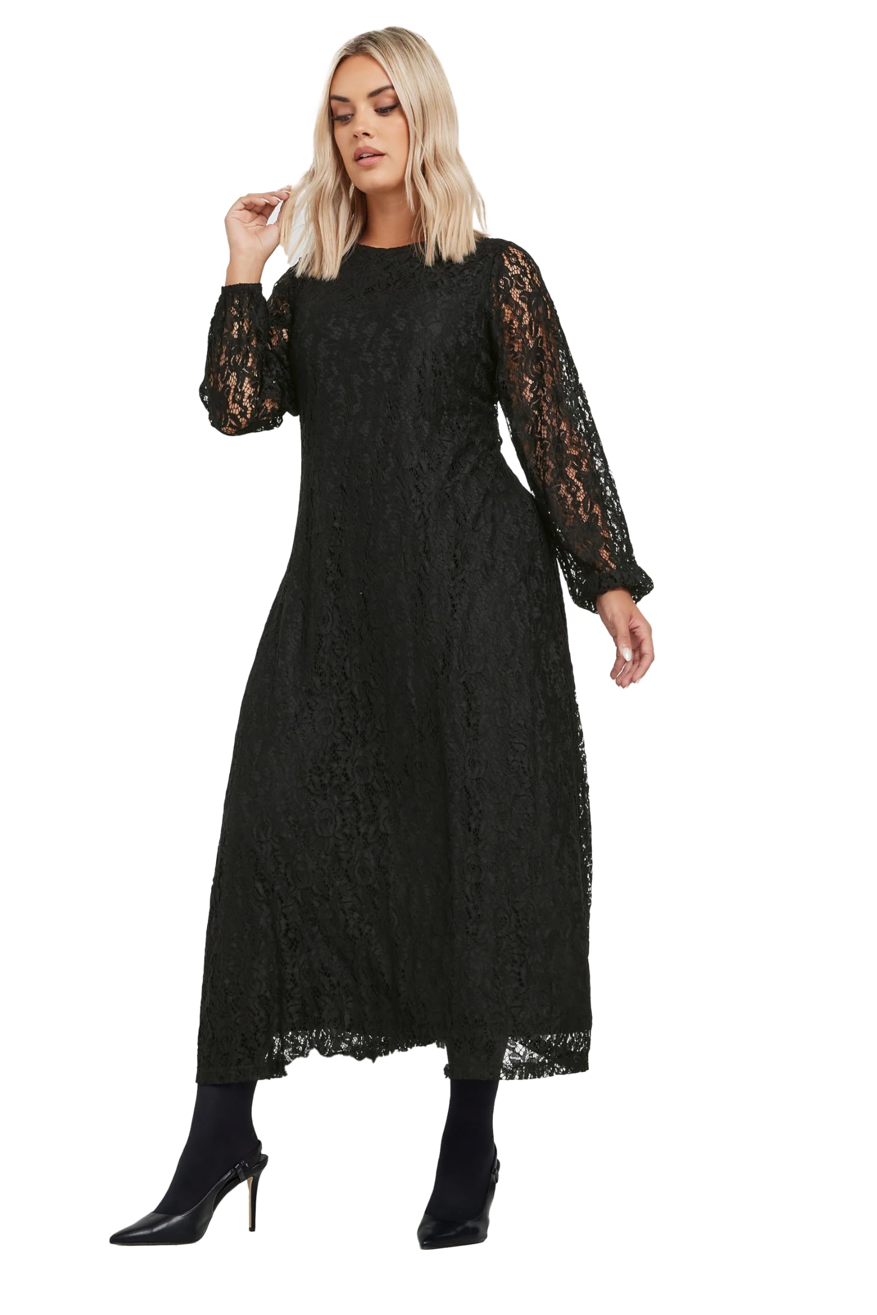 Yours Women's Lace Maxi Dress in Black | Size: 14