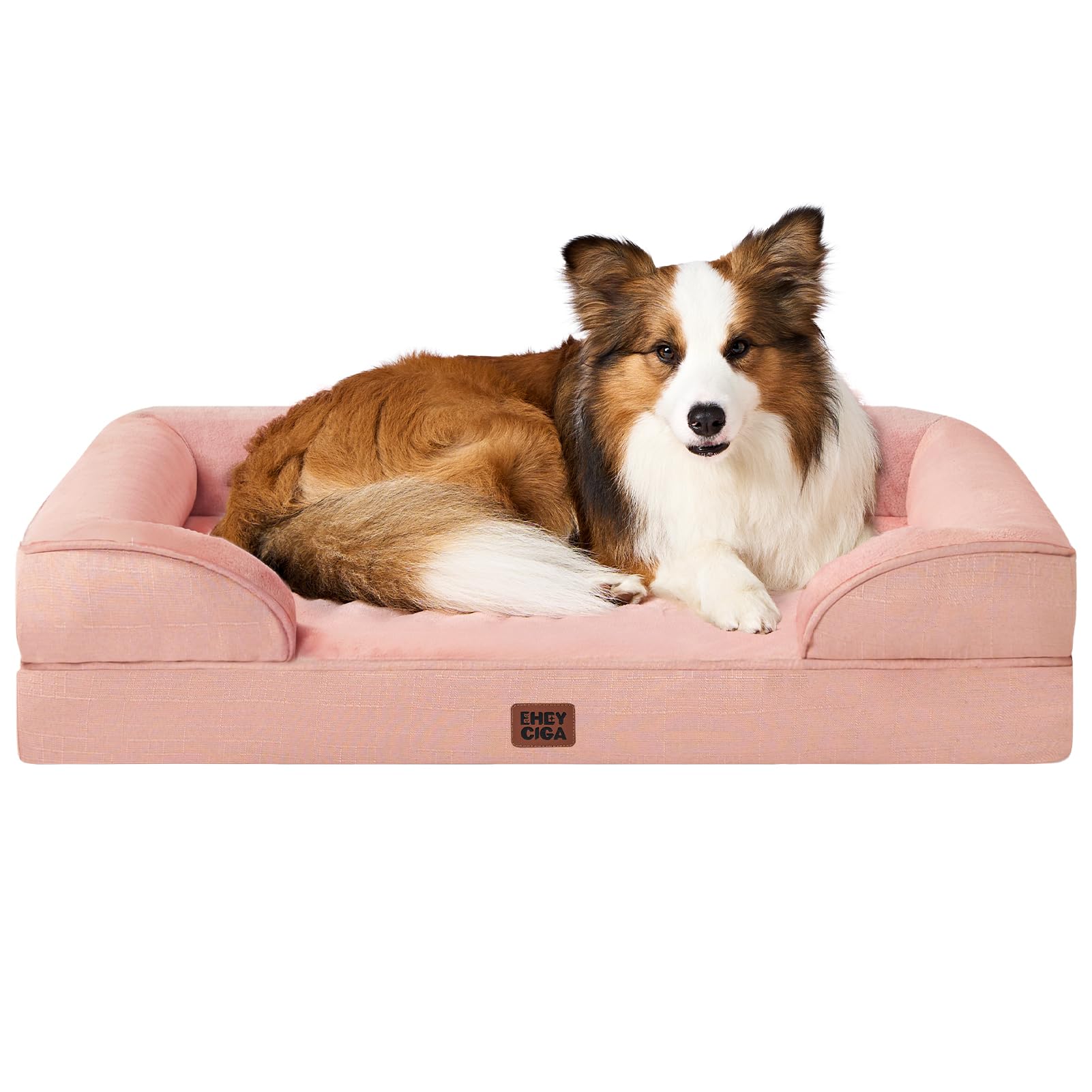 EHEYCIGA Cuccia Cane Interno Taglia Grande, Cuscino Cane Impermeabile Sfoderabile e Lavabile, Letto per Cani con tre Lati Rialzati Ortopedico, Rosa, 104x68x16cm