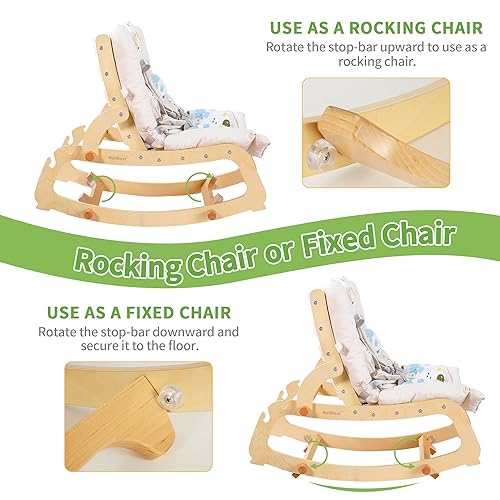 Miniatura 7 de MallBest Silla mecedora ajustable de madera 3 en 1 con cojín extraíble y cinturón de seguridad para bebés y niños pequeños (beige)