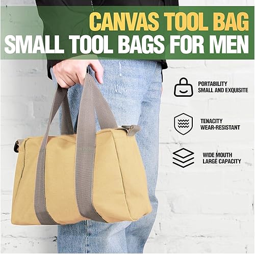 Miniatura 5 de Bolsa de herramientas pequeña, bolsa de almacenamiento de herramientas de lona, gran capacidad, multiusos, con cremallera, bolsa organizadora suave