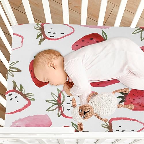 Miniatura 7 de ATTX Sábana bajera ajustable para cuna, diseño de fresas de acuarela para funda de colchón estándar para cuna de niño pequeño, funda de colchón de