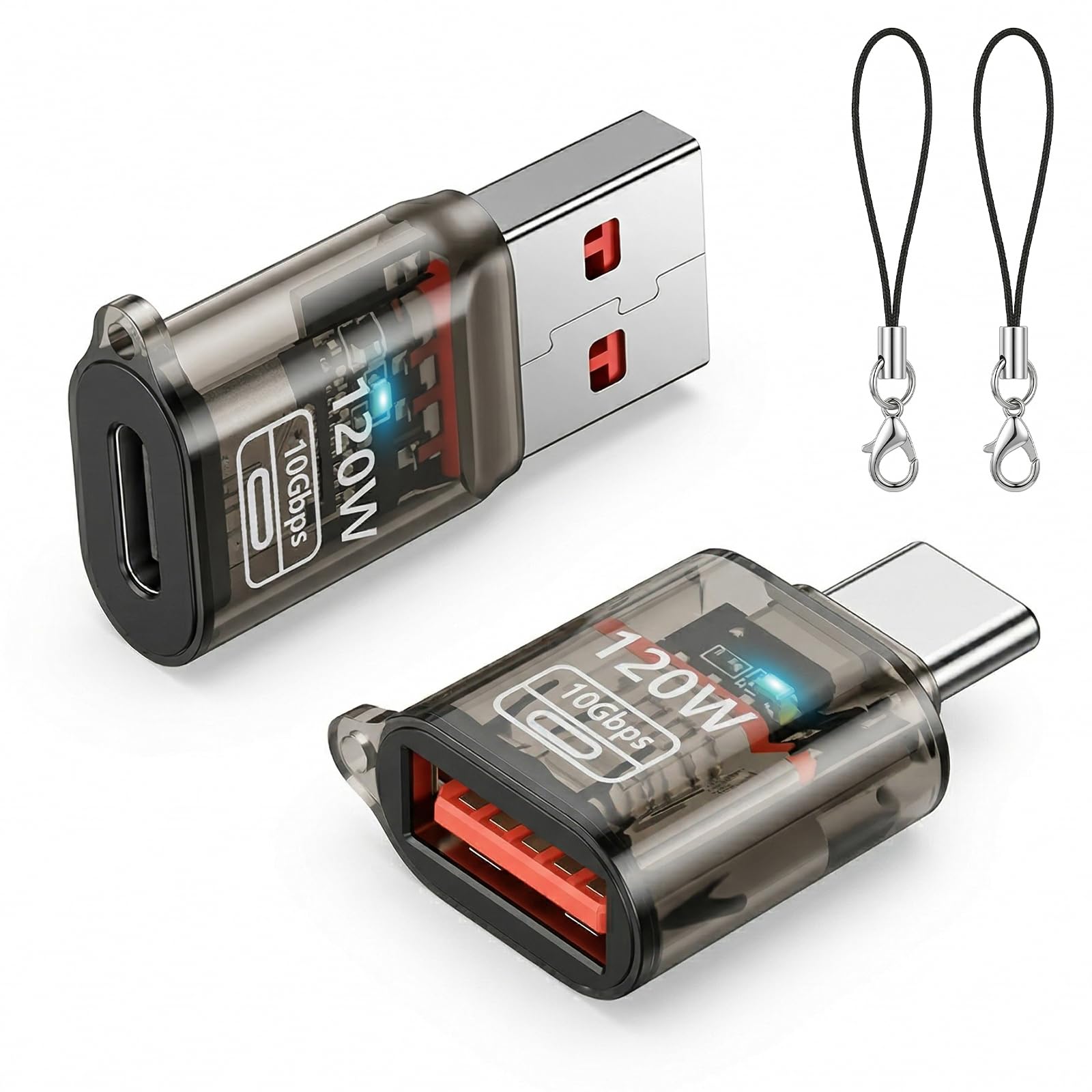 HENGBIRD Zestaw 2 sztuk USB-C do typu A i USB-A do USB-C OTG 120W USB 3.2 Gen2 10Gbps Szybkie ładowanie OTG z paskiem do szybkiego ładowania, podłączania słuchawek i transferu danych 3 w 1