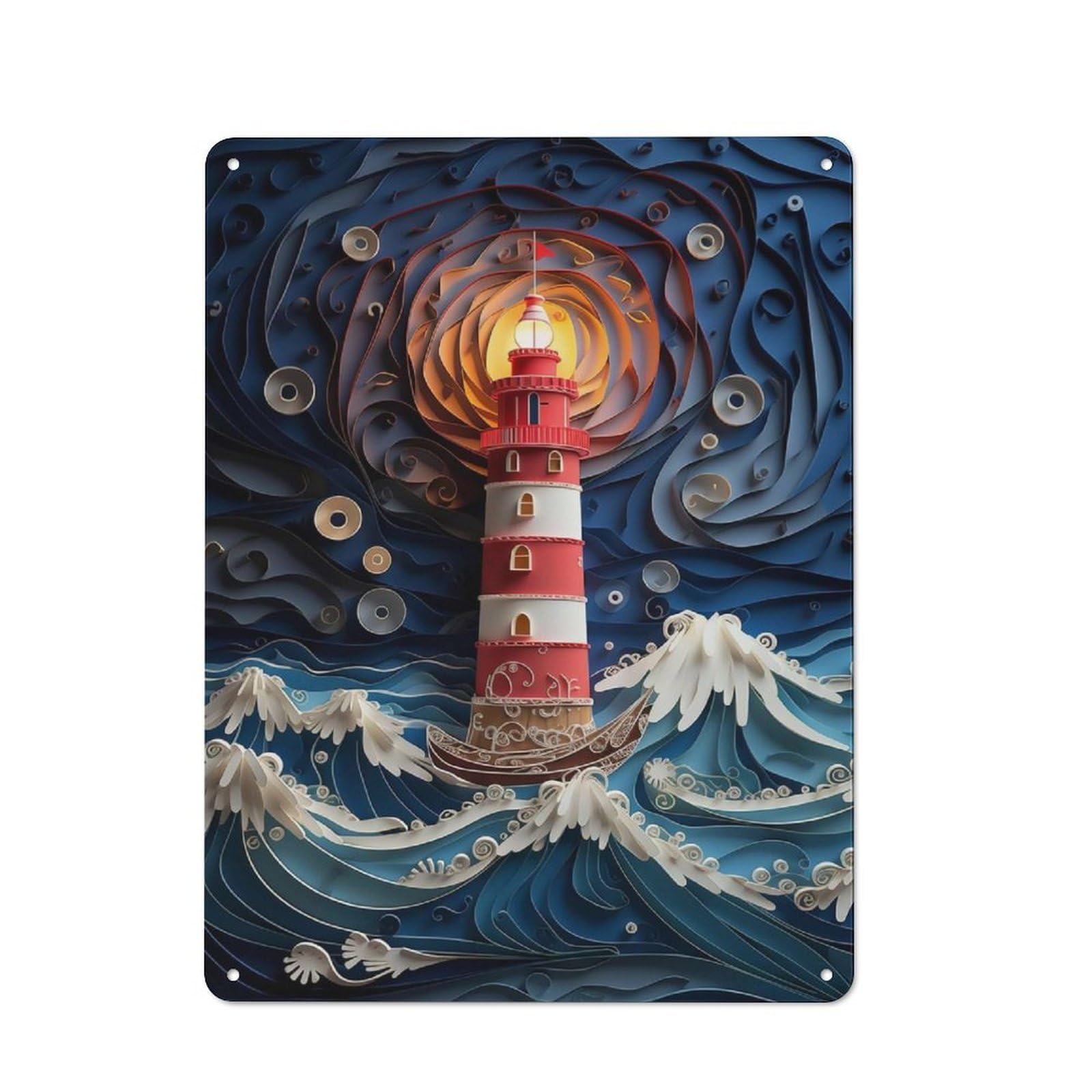 Junmoney Style-3 For Guest Room Or Hallway, Lighthouse In The Storm Retro Metal Wall Sign 40X30cm, For Vintage Wall Decor Fans, For Metal Sign Collectors