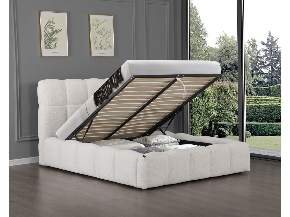Lit double en tissu avec coffre "Davos" - 160 x 200 cm - Beige