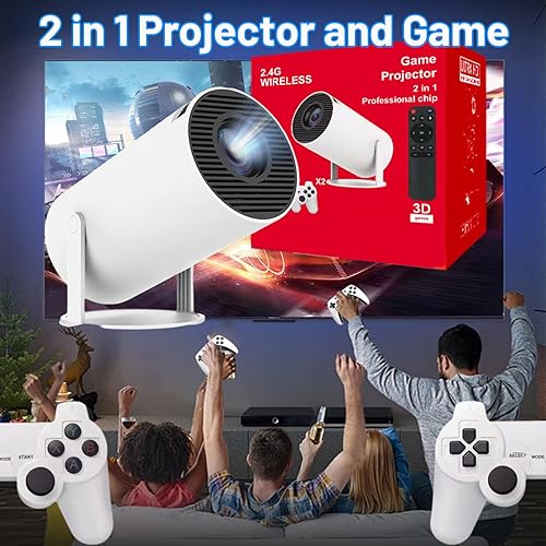 Miniatura 2 de Proyector de juegos portátil con controladores, mini proyector inteligente 2 en 1 con WiFi y Bluetooth, proyector de película de rotación de 180
