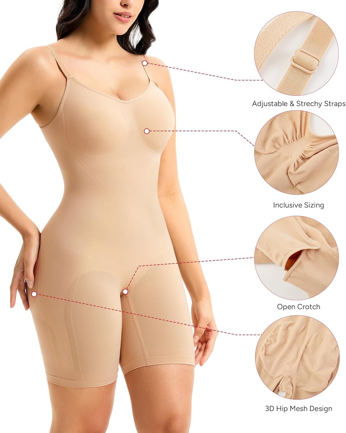 Nebility Shapewear for Women Tummy Control Seamless Compression Bodysuit Full Body Shaper Leotards Bodycon Butt Lifter - Image 2