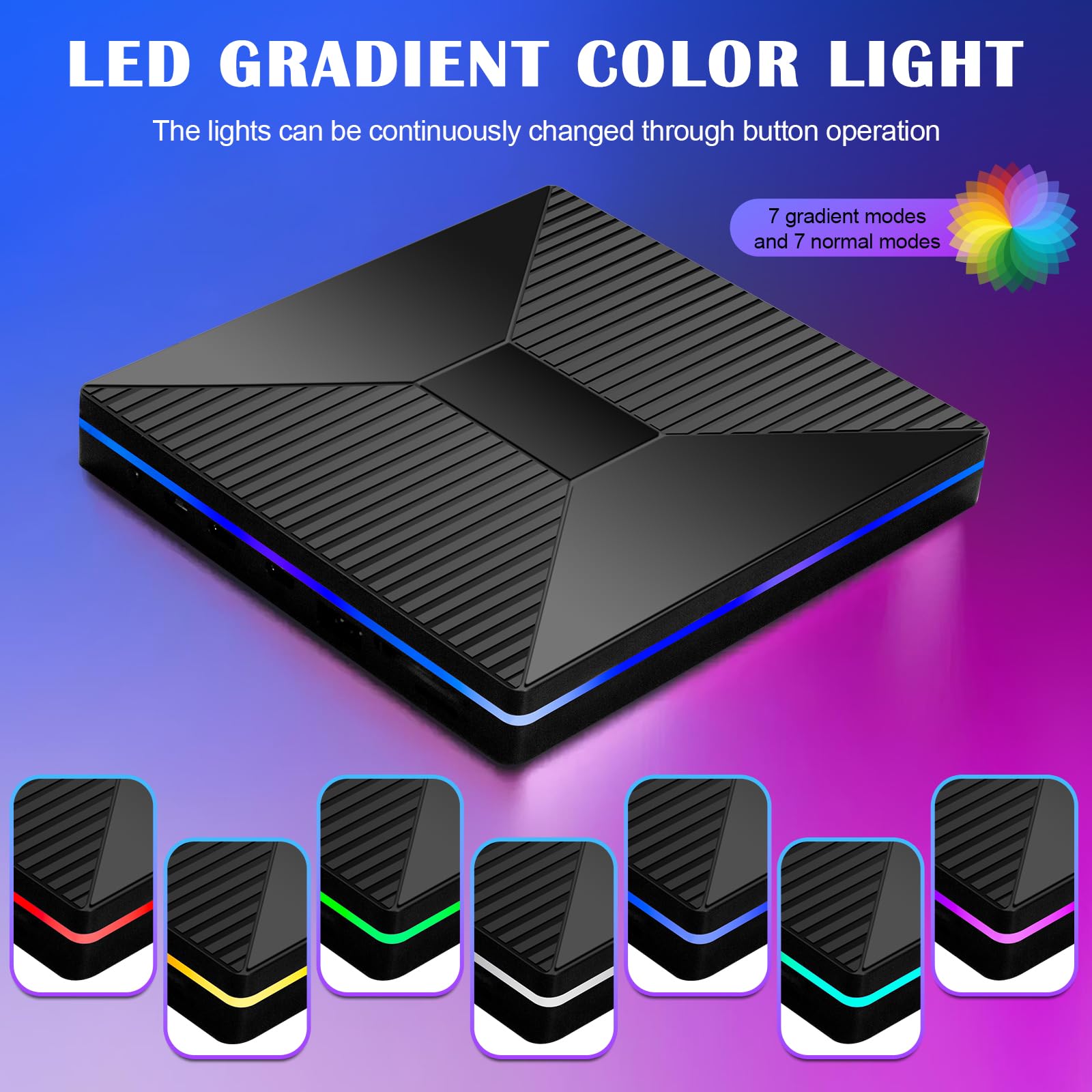 CD DVD Drive with Ambient Lighting USB C CD/DVD +/-Rw Drive CD ROM Burner Reader Writer with USB/ SD/TF Ports & Audio Out, Optical Disc Drive DVD Player for Laptop PC Mac MacBook Air/Pro Windows 11/10