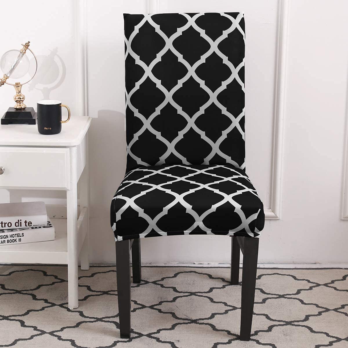House of Quirk Polyester Flowered Elastic Stretch Removable Washable Short Dining Chair Cover Protector Seat Slipcover - (Green Fern) 4 Pieces 1