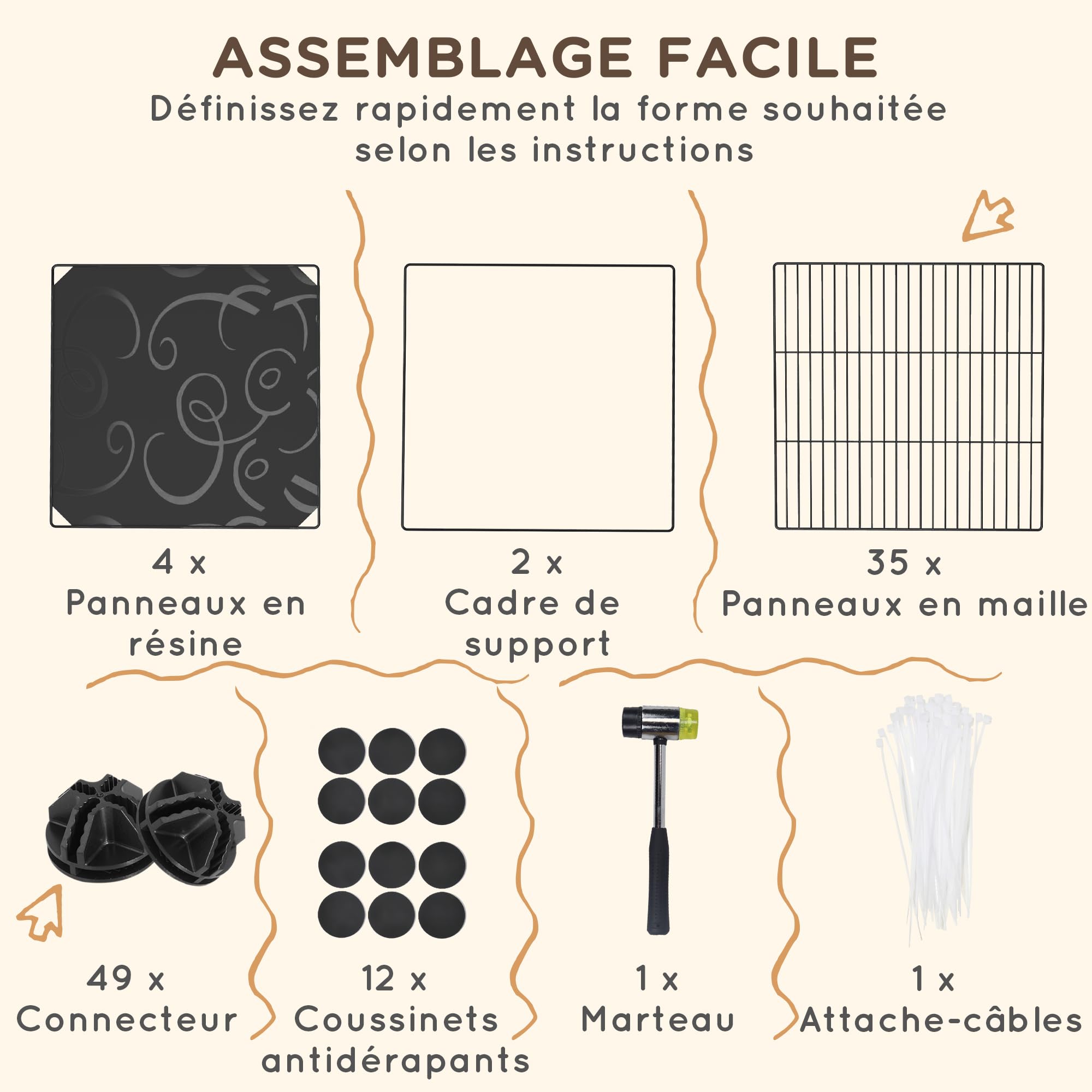 PawHut Enclos pour Petits Animaux, Cage à Lapin modulable 2 Niveaux, 39 Panneaux avec Rampe, Parc clôture pour Animaux domestiques intérieur pour cochons d'Inde, Lapins, hérissons, en Acier, Noir