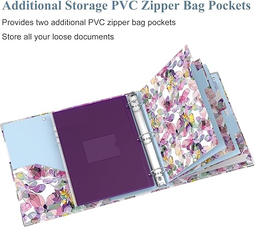 Miniatura 6 de 3 Ring Binder, 2 Inches Round Ring Binder with Clipboard, Dividers Tabs, PVC Zipper Bag Sleeves & to Do List Planners for Women, Men, School, Office