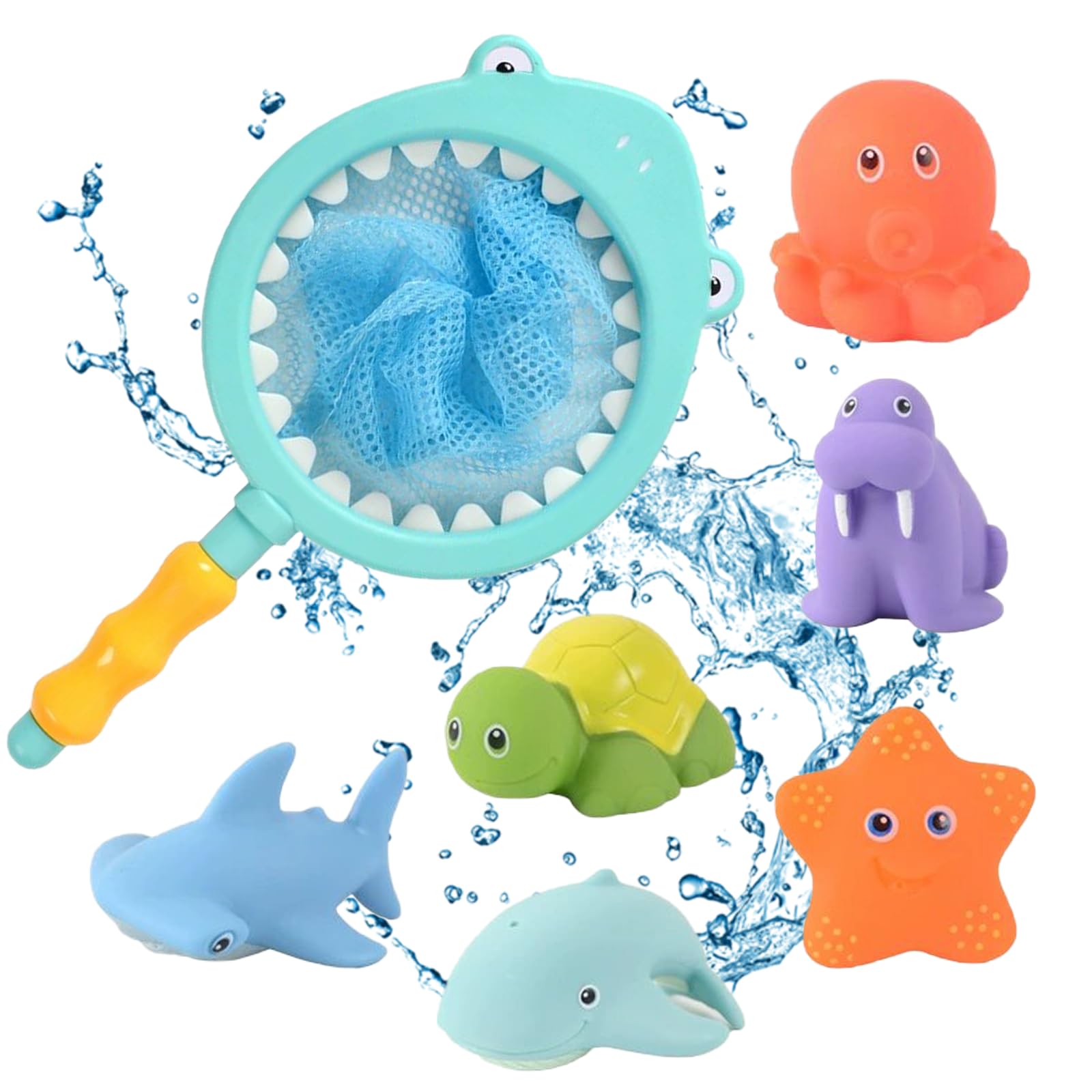 Bath Toys Set,Water Bath Toys,9PCS Fish Net Bathtub Toys for 1 2 3 4 Year Olds,Kids Swimming Pool Toys Sea Animals Water Toys for Boys Girls