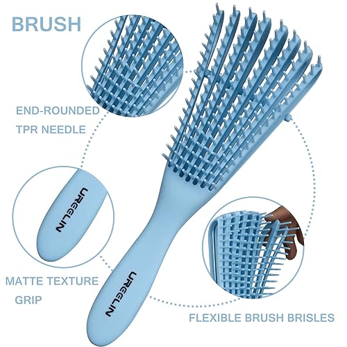 Miniatura 2 de UREELIN Juego de cepillos desenredantes, cepillo desenredante para el borde y la espalda, cepillo para cabello rizado con cola de rata, peine de