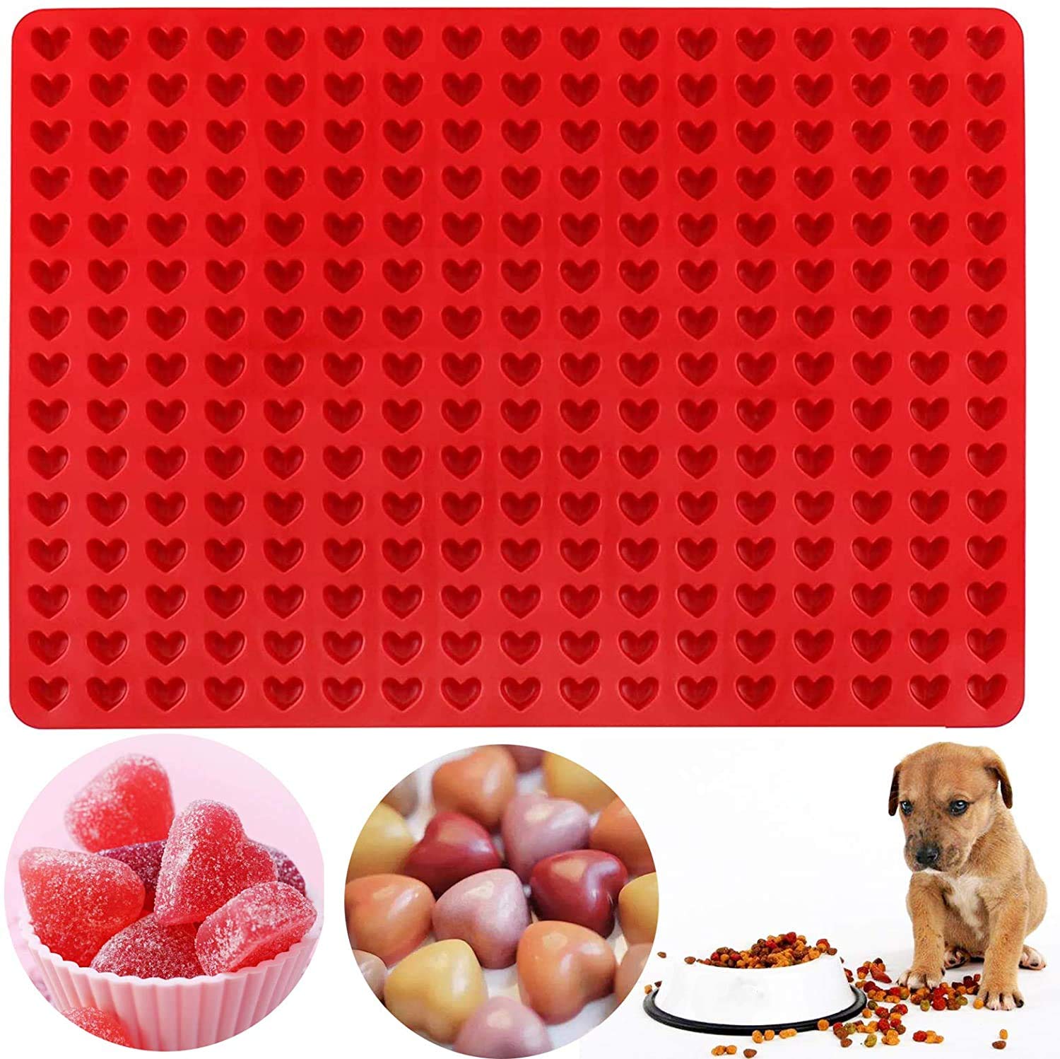 255-Cavity Mini Heart Silicone Gummy Mold/Chocolate Drops Mold/Dog Treats Pan/Heart shape Candy Molds for Ganache Jelly Caramels Cookies Pet Treats Baking Mold