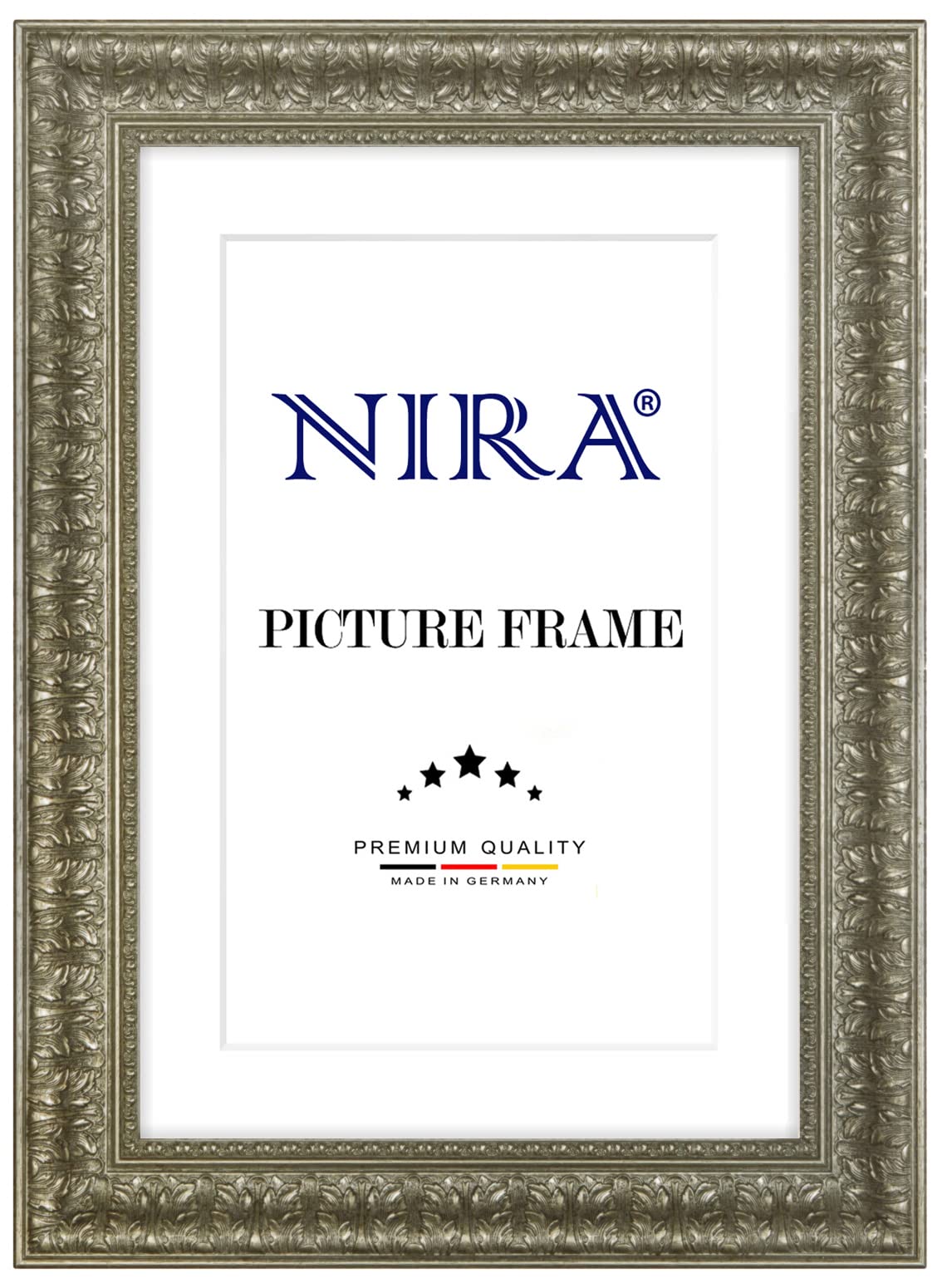 NiRa Marco de fotos de madera maciza barroca 59,2 x 84,3 cm en plata vieja | Tamaño seleccionable | Marco para carteles | Puzzle | collage de fotos HD095