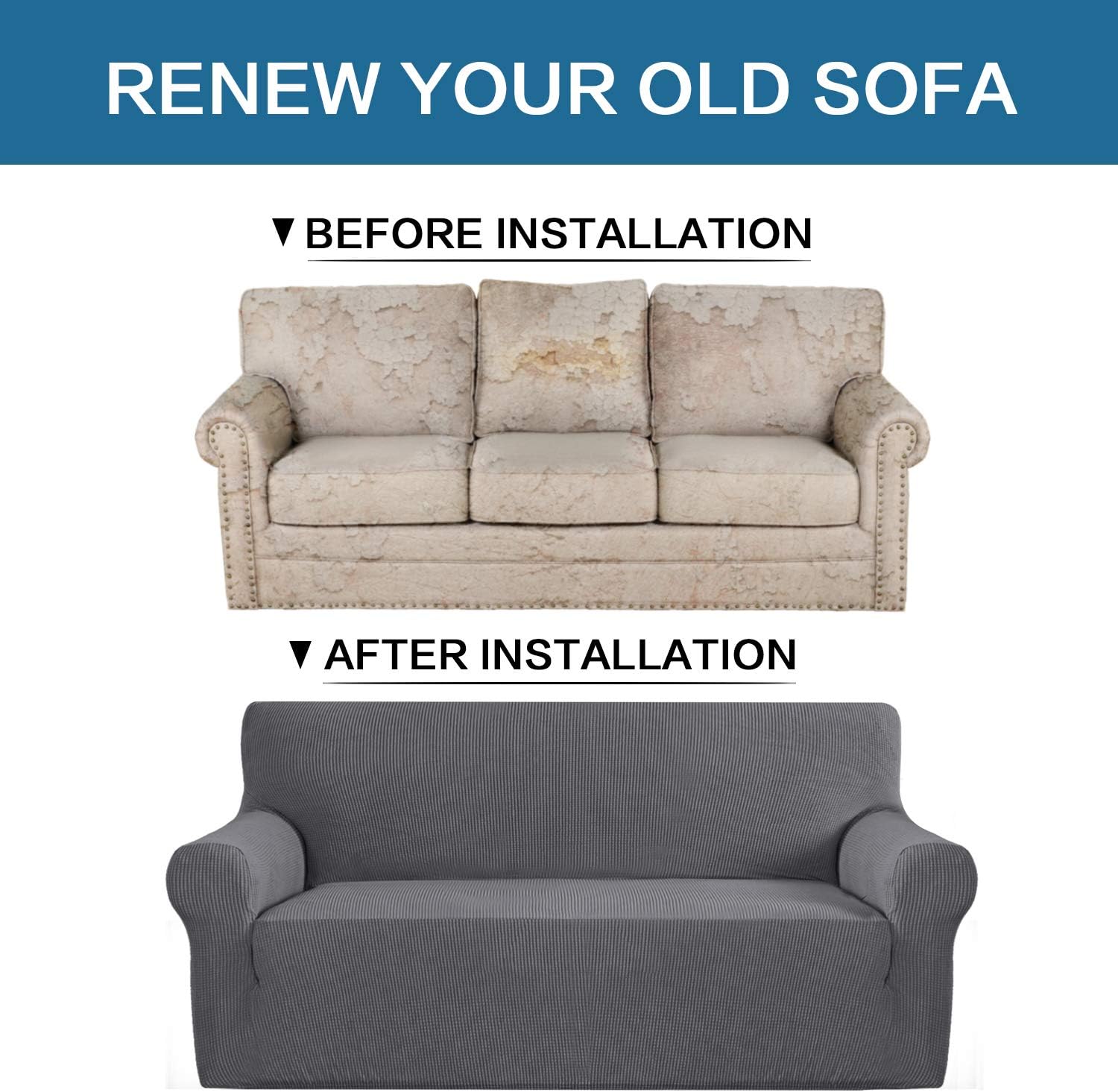 H.VERSAILTEX Loveseat Covers 1 Piece Bundle Cushion Covers 2 Pack, Gray