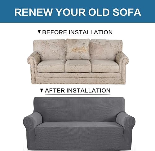 Miniatura 4 de H.VERSAILTEX Funda de sofá de 1 pieza, paquete de fundas de cojín de sofá, 3 piezas, color gris