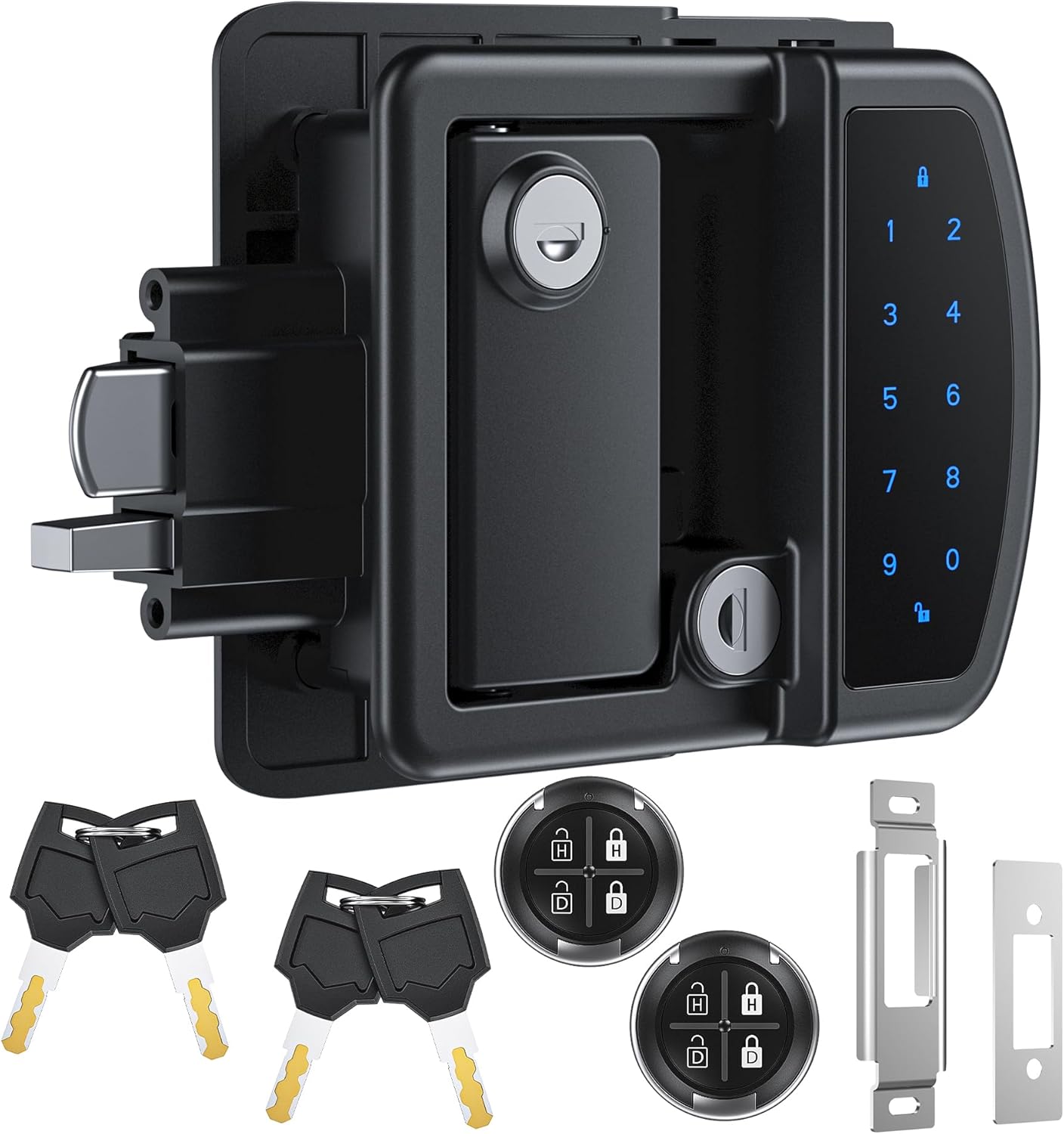 RV Door Lock Keyless Entry with Remote, Keypad Door Lock and Bluetooth Unlock.Secure and Convenient Camper Latch Replacement, RV Lock Replacement for Trailers (Remote Control)