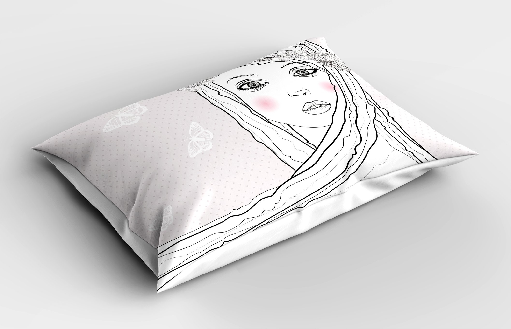 Ambesonne Teen Room Pillow Sham, Face Young Girl with Floral Wreath on Hair and Butterfly Design, Decorative Standard Size Printed Pillowcase, 30