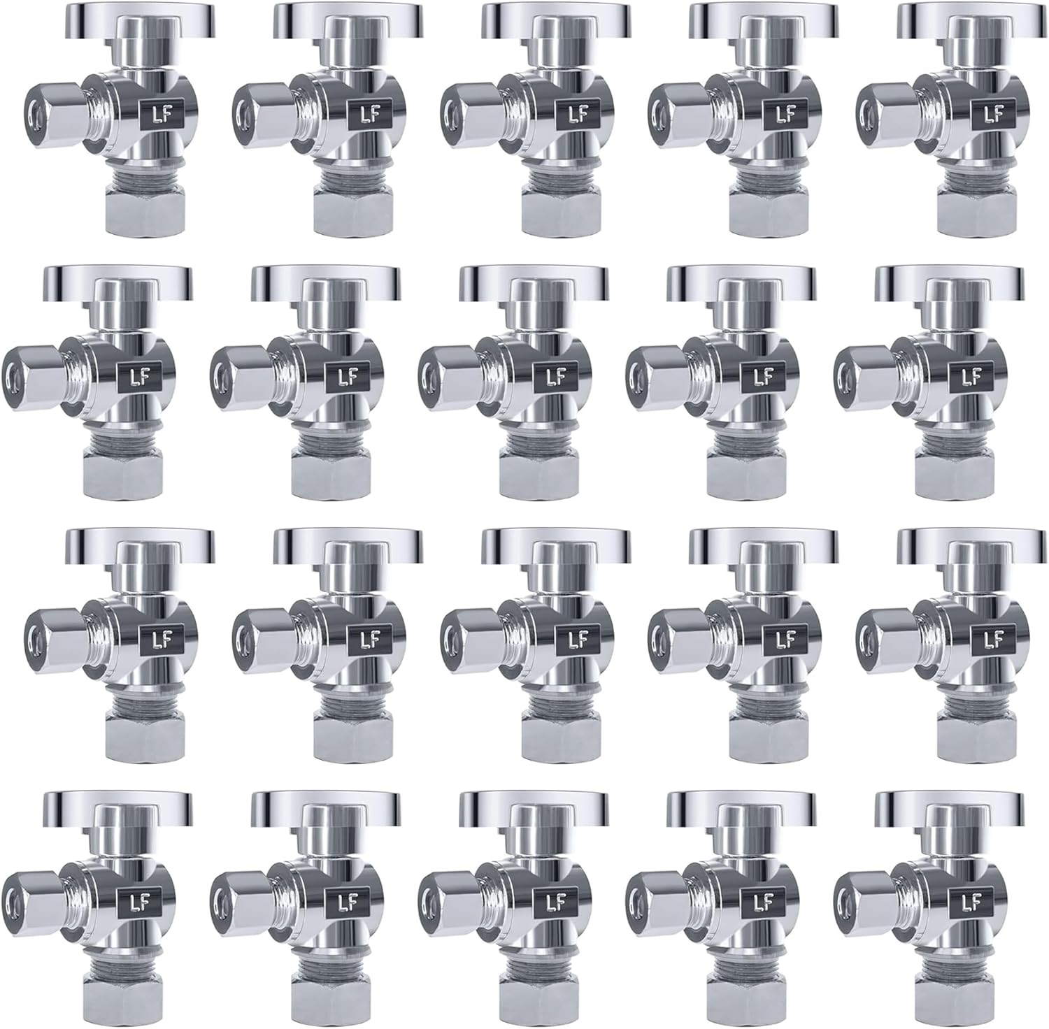 VINTEX 20 Pack Angle Stop Valve 1/2 Inch NOM Compression x 3/8 Inch OD Compression,5/8" OD x 3/8" OD Quarter Turn Angle Shut Off Valve,Toilet Shut Off Valve,Solid Brass,Chrome
