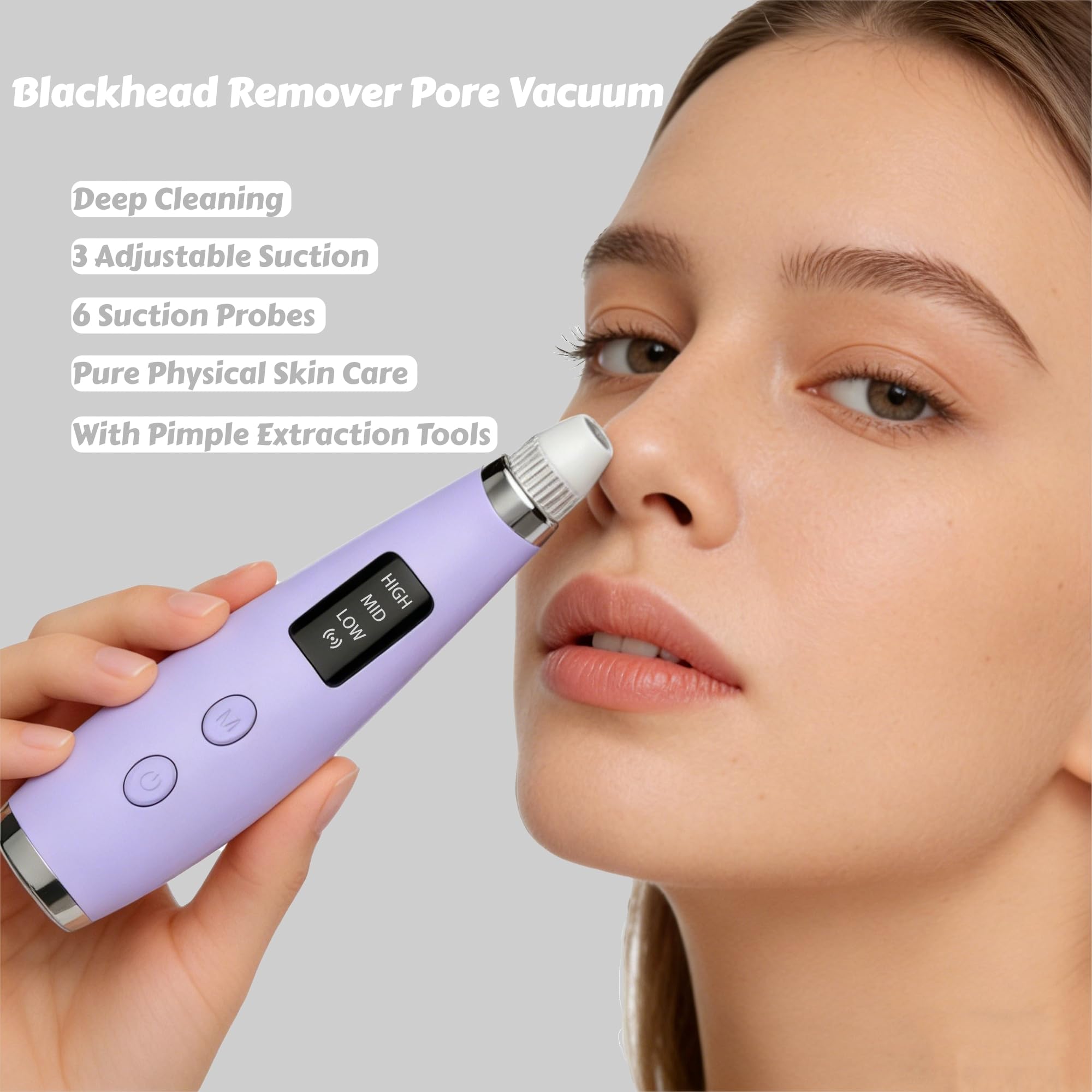Aspirapolvere per la rimozione dei punti neri e dei pori del viso, con 3 livelli di aspirazione regolabili, 5 sonde, interfaccia di ricarica USB (viola)