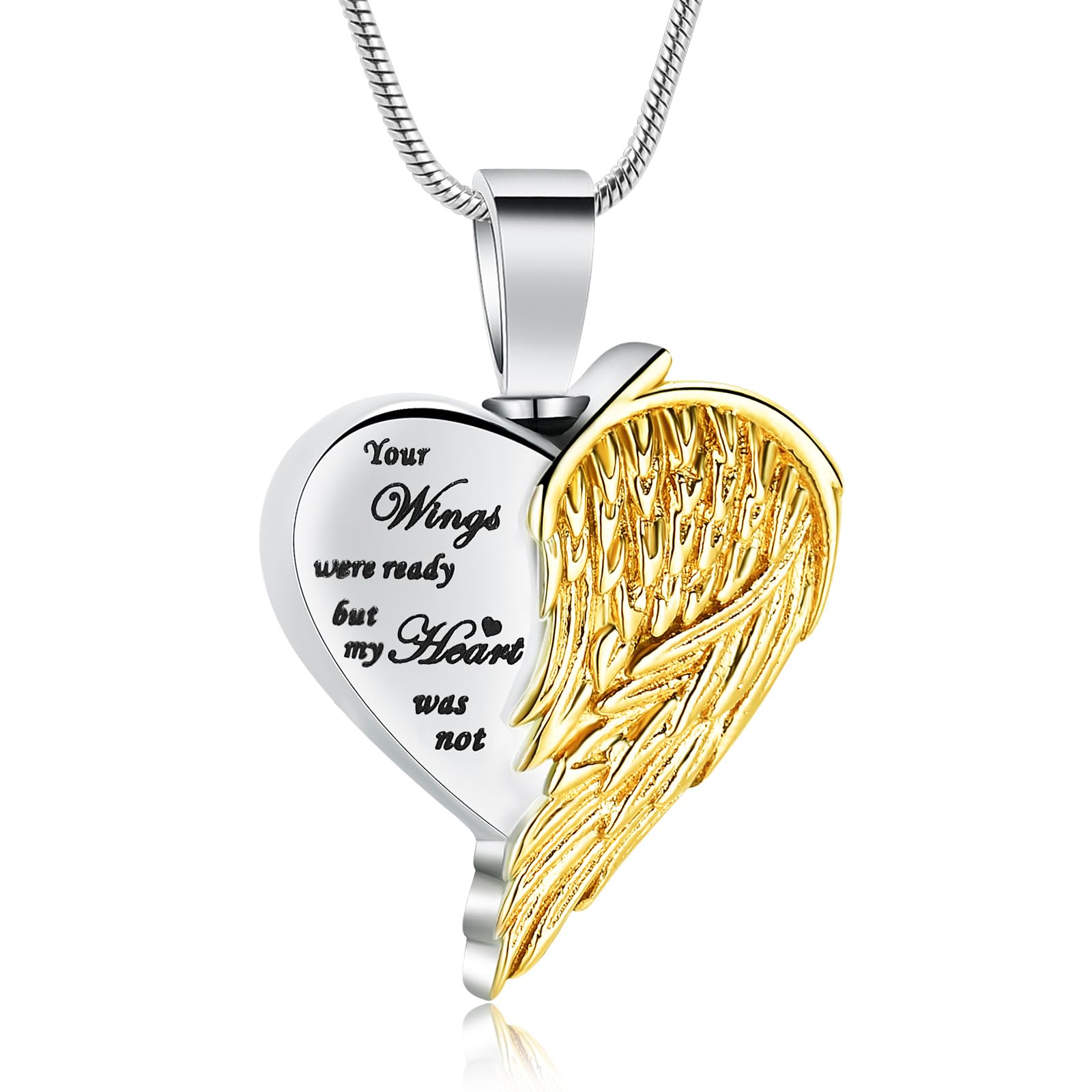 VCCWYQK Cremation Jewelry for Ashes for Women Men Angel Wing Heart Urn Necklaces for Ashes Always in My Heart Memorial Ashes Lockets