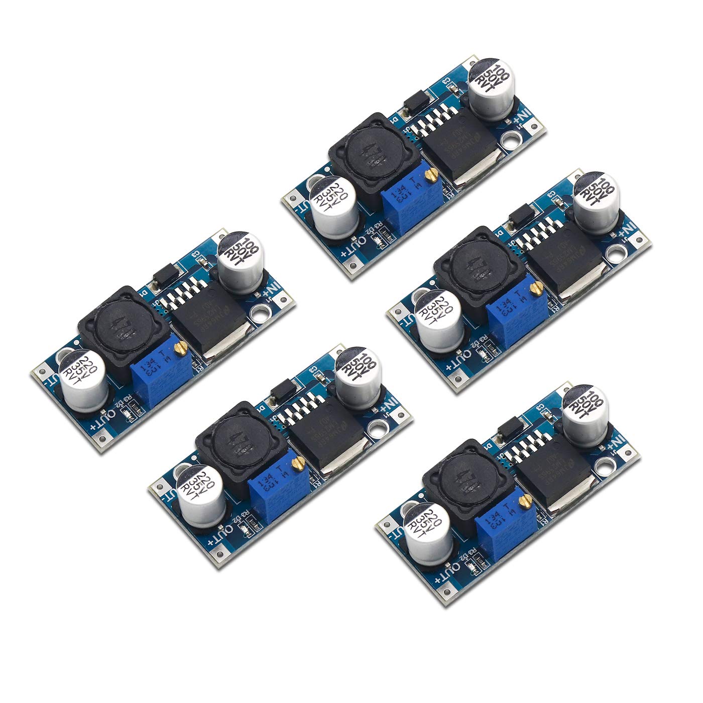 Electronicspices Pack of 5 LM2596 DC-DC Step Down power supply module 3A voltage regulator 24V 12V 5V 3V 4.0-40 to 1.3-37V