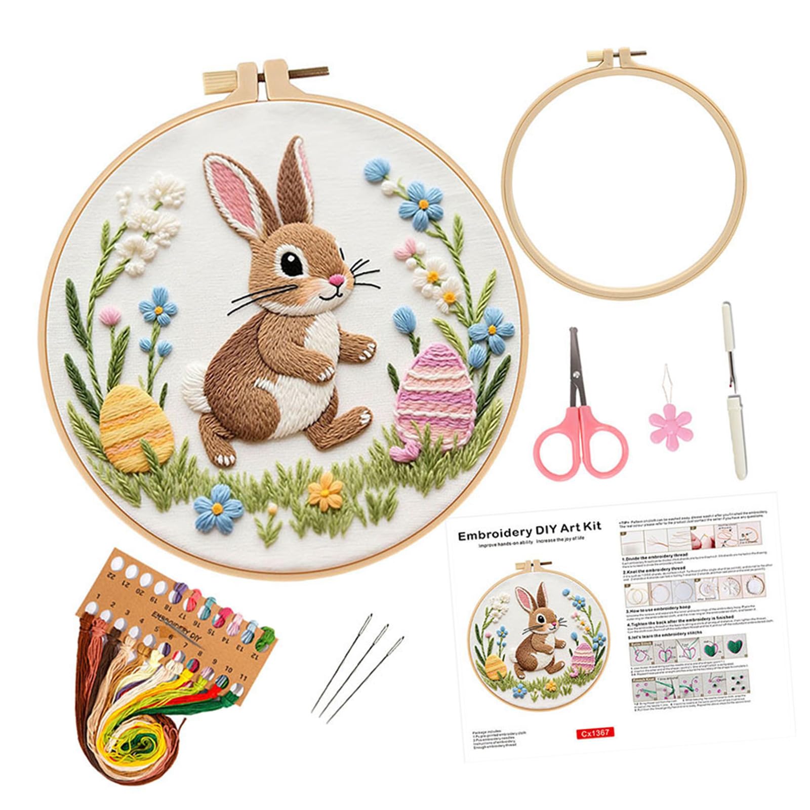 Ljhnba Cx1367 Relaxing Easter Rabbits Embroidery Activity Set For Stress Relief Includes All Tool Need And Simple Guides Home Craft