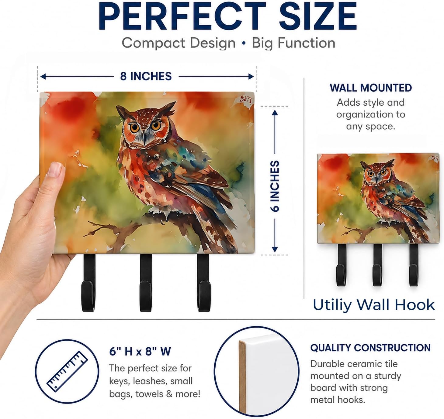 Caroline's Treasures Elf Owl Decorative Ceramic Triple Wall Hook image 2