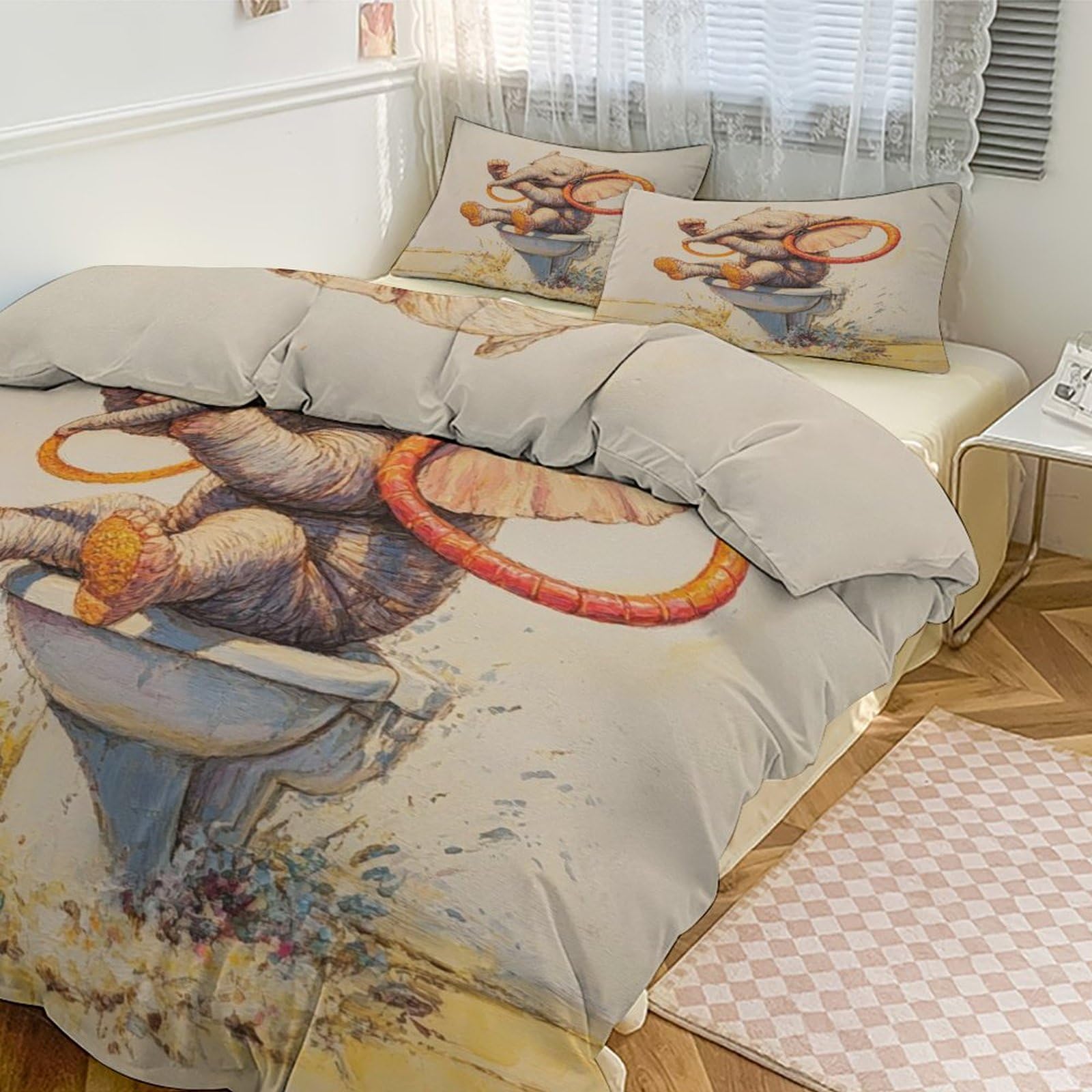 Housse de couette animaux pour chambre enfant avec 2 taies Elefantenss