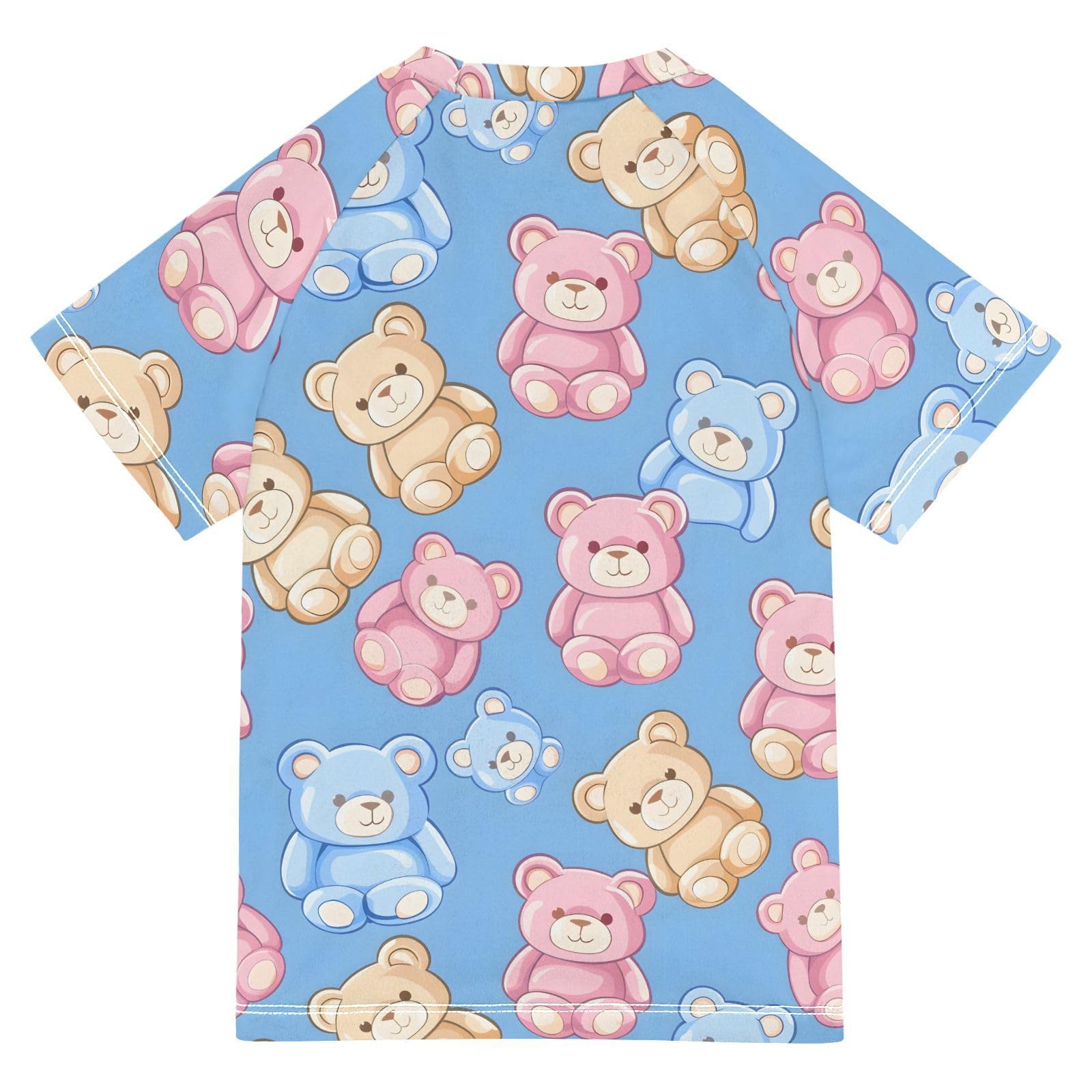 ALAZA Kids Rash Guard Boys Toddler Swim Shirts Short Sleeve Bear Blue Pink Yellow UPF 50+ 3T