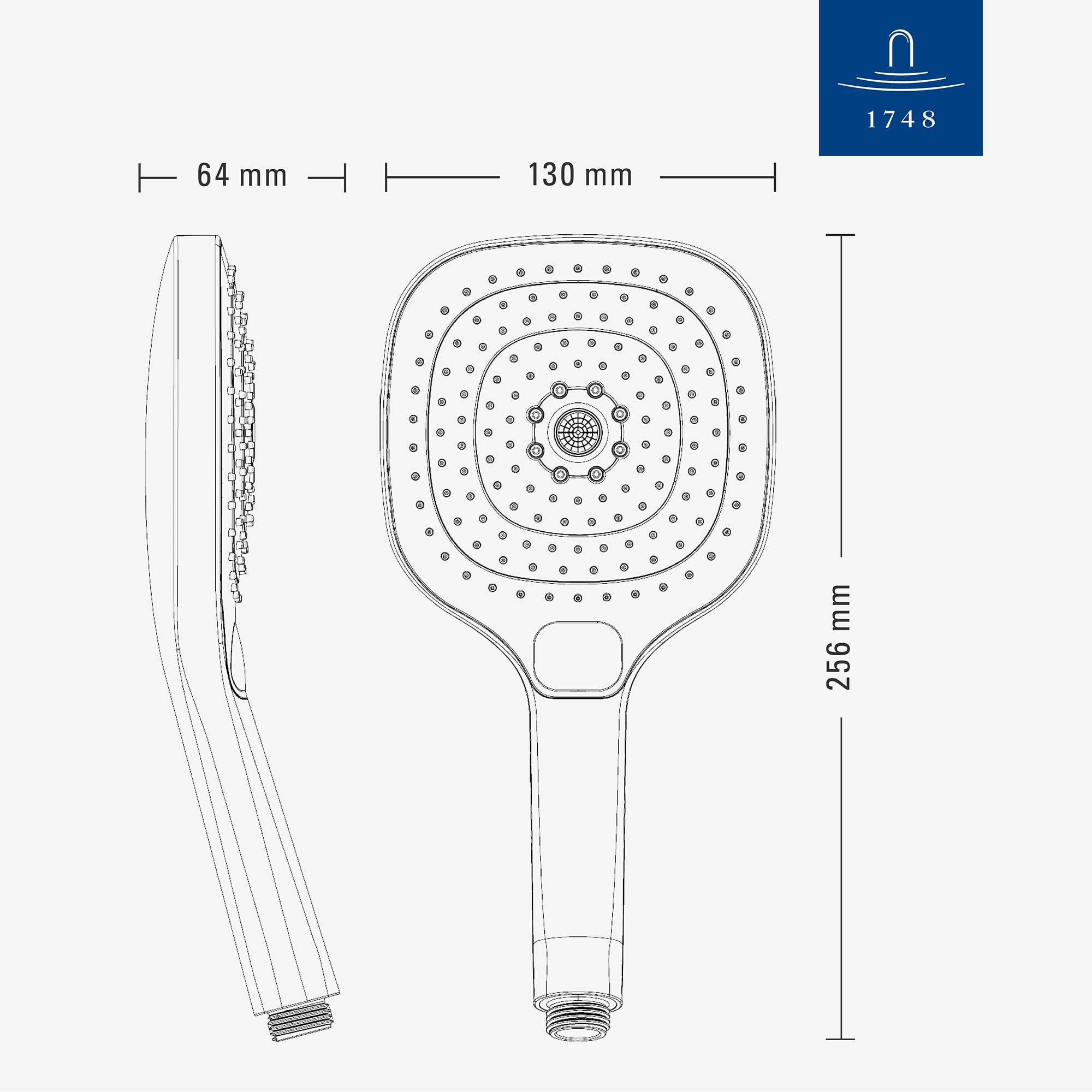Villeroy & Boch Elody, cabezal de ducha, mango de ducha angular con tres tipos de suministro (Laminar, Massage y Velvet) y botón de modo, EasyClean, conexión universal – Negro Mate | Alcachofa de ducha angular, 3 tipos de chorro intercambiables, EasyClean