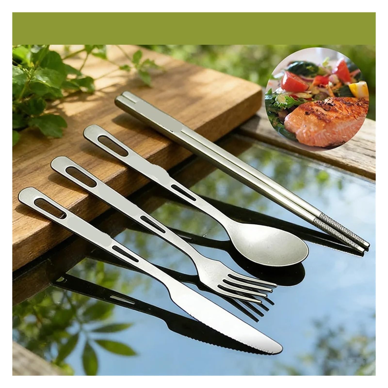 Set di posate portatili da 4 pezzi: stoviglie con bacchette for campeggio all'aperto, viaggi e uso domestico quotidiano