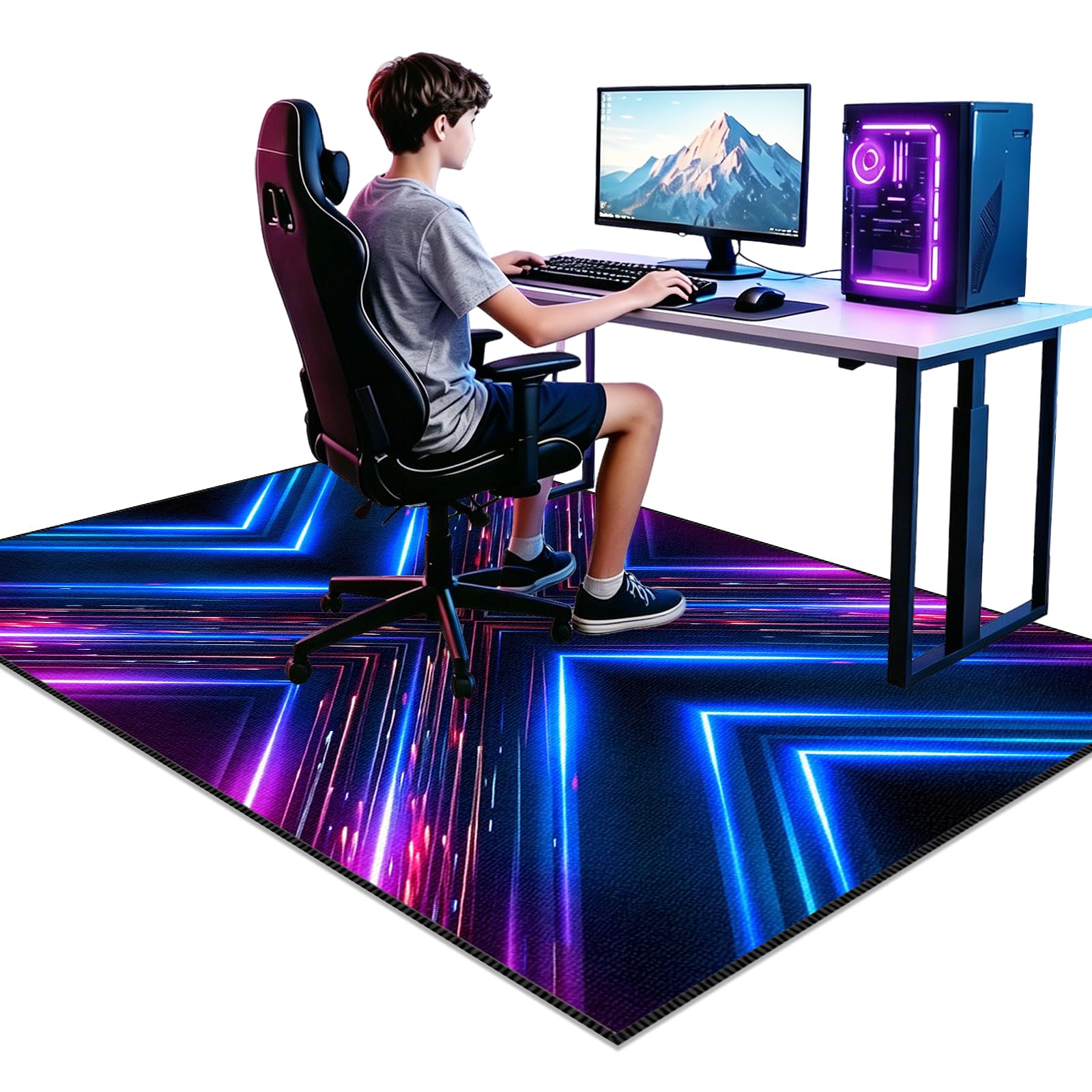 Voxirum Gaming Rug 90 x 130cm Gamer Rug Boys Room Decor, Player Carpet, Non-Slip Decoration in Game Area, for Game Room, Boys Girls Bedroom Playroom Living Room Decor, Floor Protector Game Chair Rugs