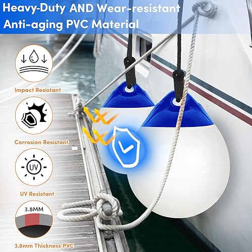 Miniatura 17 de Boya de 10/12/15 pulgadas, boya de anclaje, flotador, guardabarros redondos de barco, boyas inflables de vinilo, boyas de barco