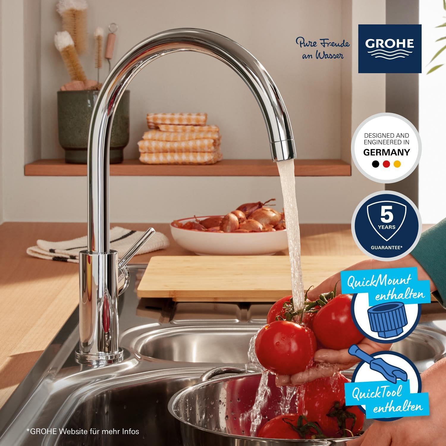 GROHE Start Classic, Küchenarmatur, hoher Auslauf (Wasserhahn für die Küche, Spültischarmatur mit praktischem 360° Schwenkbereich, einfache Montage am Spülbecken), chrom, 31553001