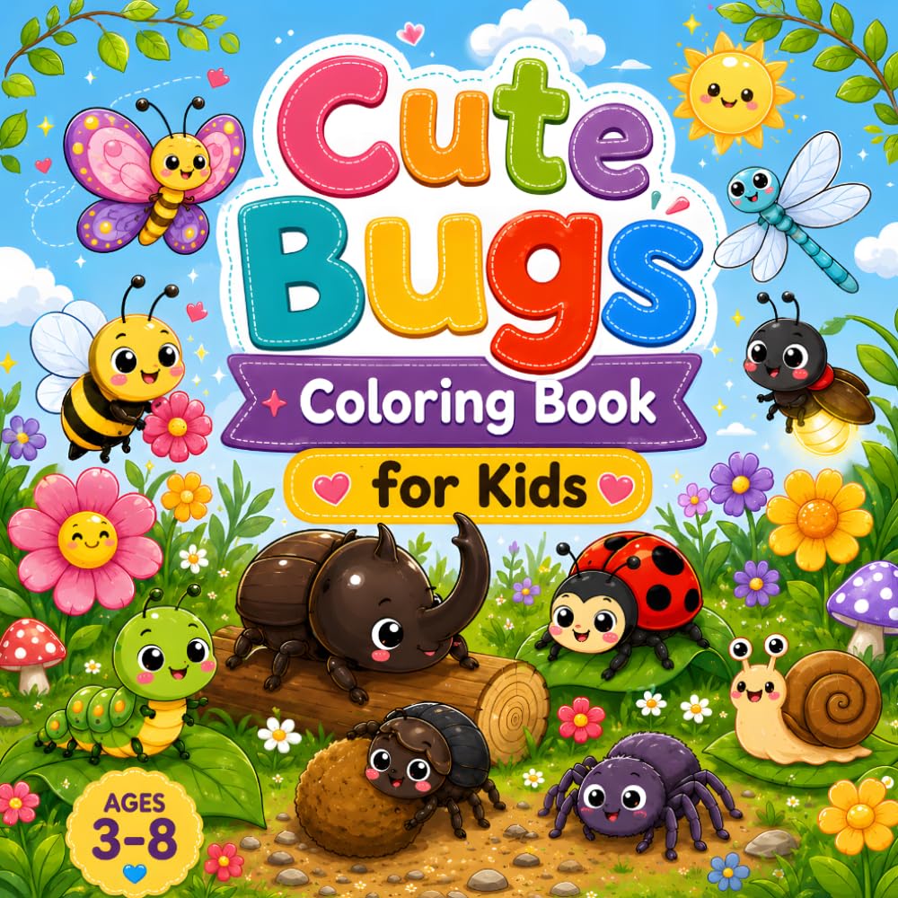 Cute Bugs Coloring Book for Kids | Easy Reading Sentences & Coloring Pages: Easy Kawaii Insect Coloring Pages for Preschool, Kindergarten & Ages 3-8