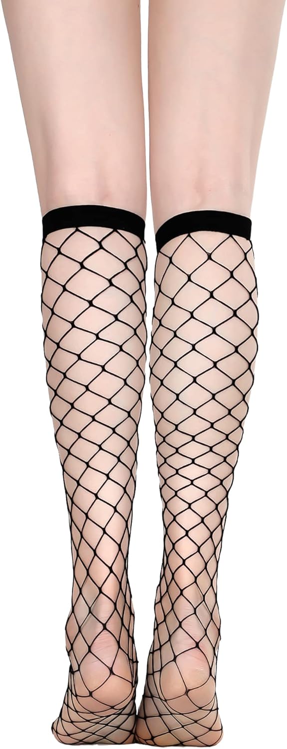 Geyoga 4 Pairs Women's Fishnet Knee High Stockings Lace Hollow out Women's Calf Socks Ankle Sheer Socks - Image 5