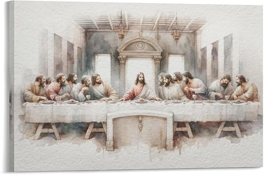 KERAXL The Last Supper Poster Art Print Christian Painting of The Eucharist Lords Supper Painting Bible Verse Wall Art Decor For Living Room Bedroom Easter