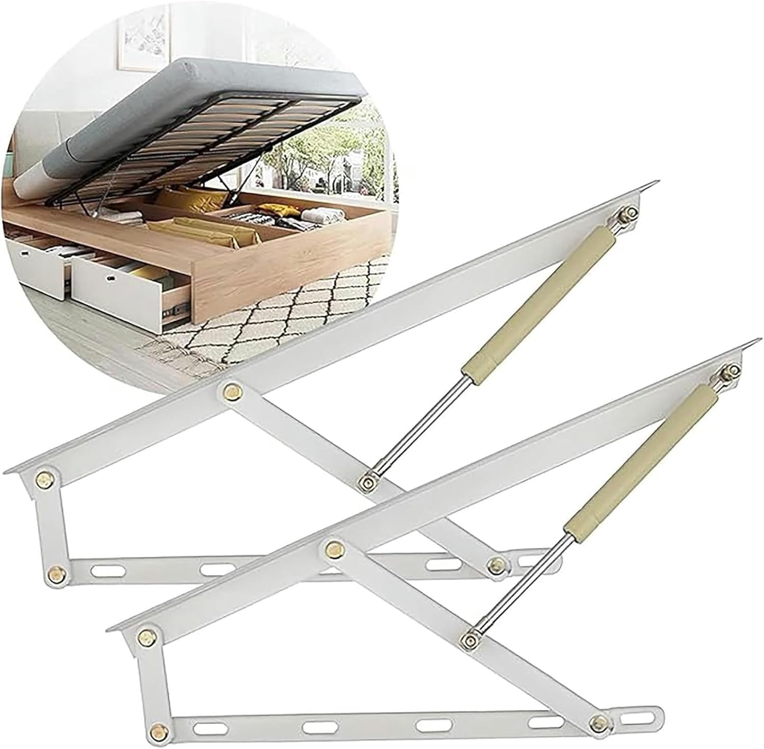 Storage Bed Lift Mechanism Kit, Lift Up Storage Bed Frame Hinge Set, Heavy Duty Triangular Spring Hinges Gas Spring Bed Storage Lift Kit for Durability And Resistance To Bending And Breaking(White,120