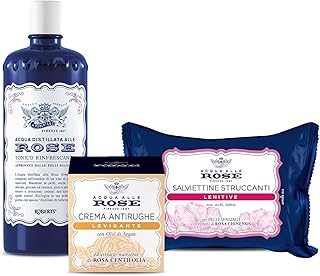 Acqua alle Rose, Kit Routine Viso Levigante, Azione Antirughe per Pelli Normali, contiene Tonico Rinfrescante, Crema Antirughe Levigante e Salviettine Struccanti Lenitive - Esclusiva Amazon