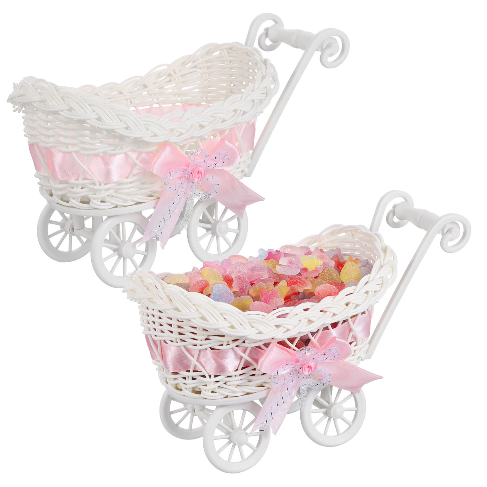 Toddmomy Cute Home Decor Multi-functional Candy Basket Rattan Cart Shape for Boys and Girls Baby Shower Favors