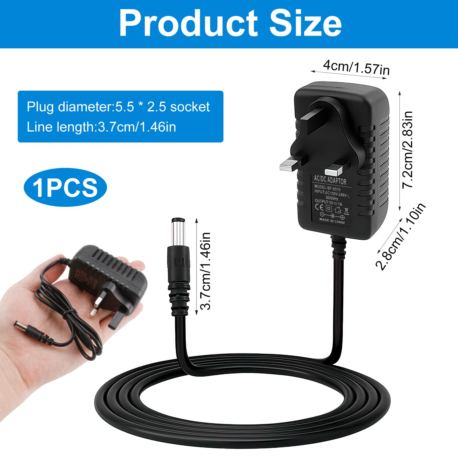 5V 1A Power Supply, AC Adapter 100-240V 50 60Hz To DC 5V Switching - View #3