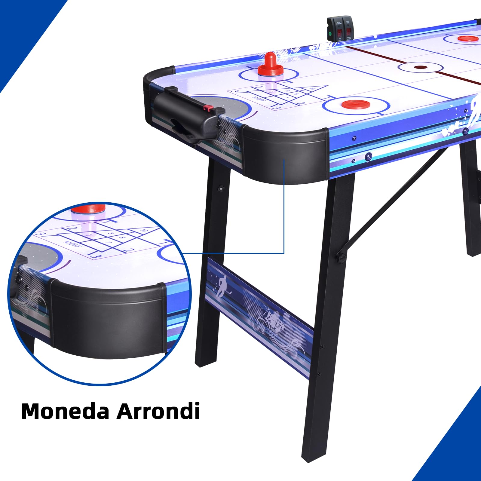 HLC Mesa Multijuego 3 en 1, Air Hockey Mesa, Bowling, Shuffleboard, con Ventilador de 12 V, Tamaño 130 x 61 x 78 cm