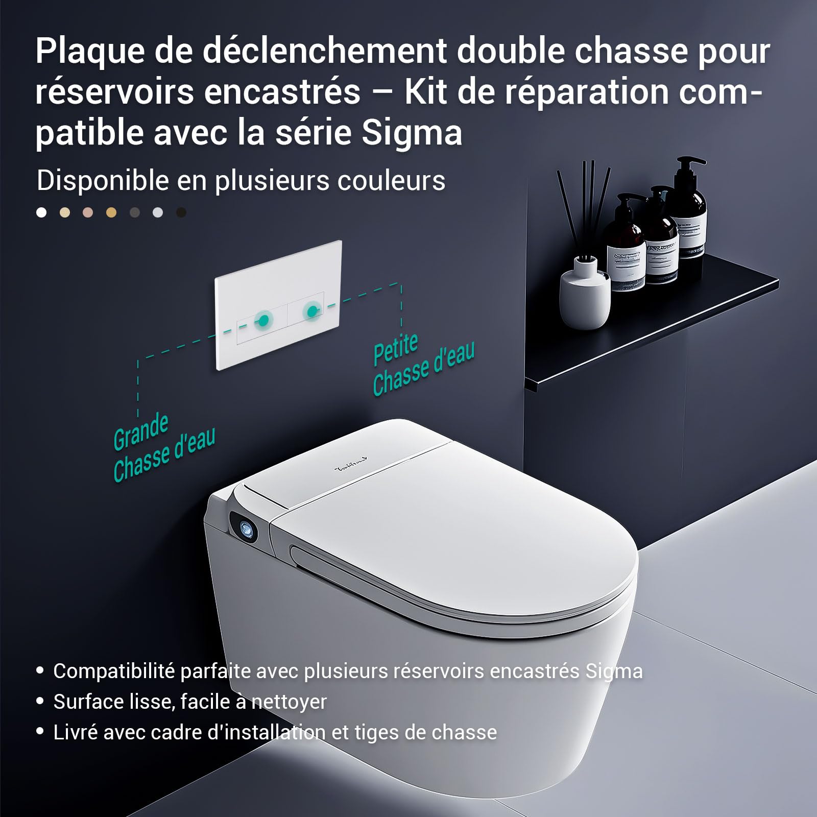 Empyreal Plaque de déclenchement avec jeu de levier de chasse et cadre de montage,pièces de rechange compatible avec Geberit Sigma 01,20,30 & UP320 & 300,115770115 double chasse(Blanc Mat)