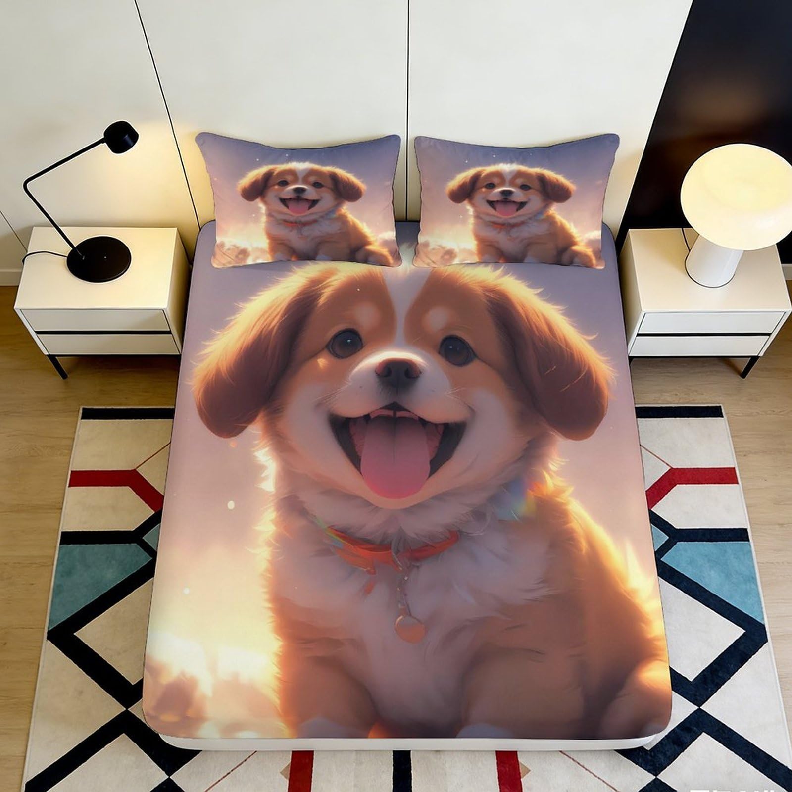 Jqzkxnhpbr Style-9 3D Printed Cute Puppy Fitted Sheet Microfiber Soft Breathable Cartoon Dog Bed Cover For Bedroom Guest Room Decor 90X200x25cm